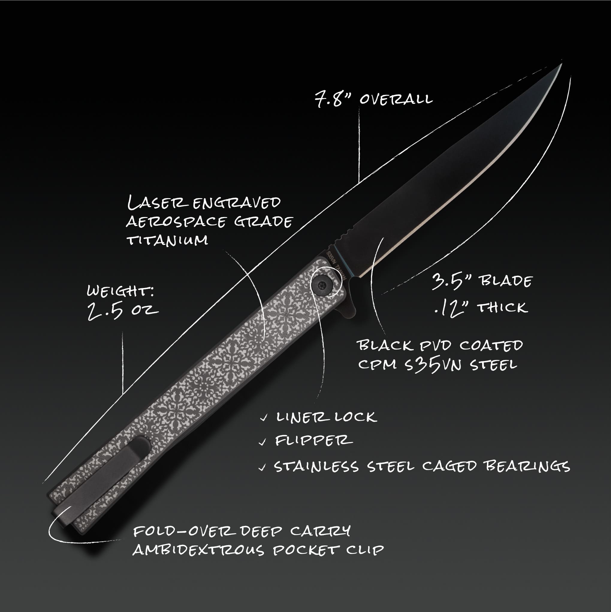 Solstice Titanium Engraved Fleur De Lis Black PVD - Tristar Edge