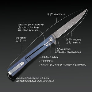 Damascus Solstice Fat Carbon Blue - Tristar Edge