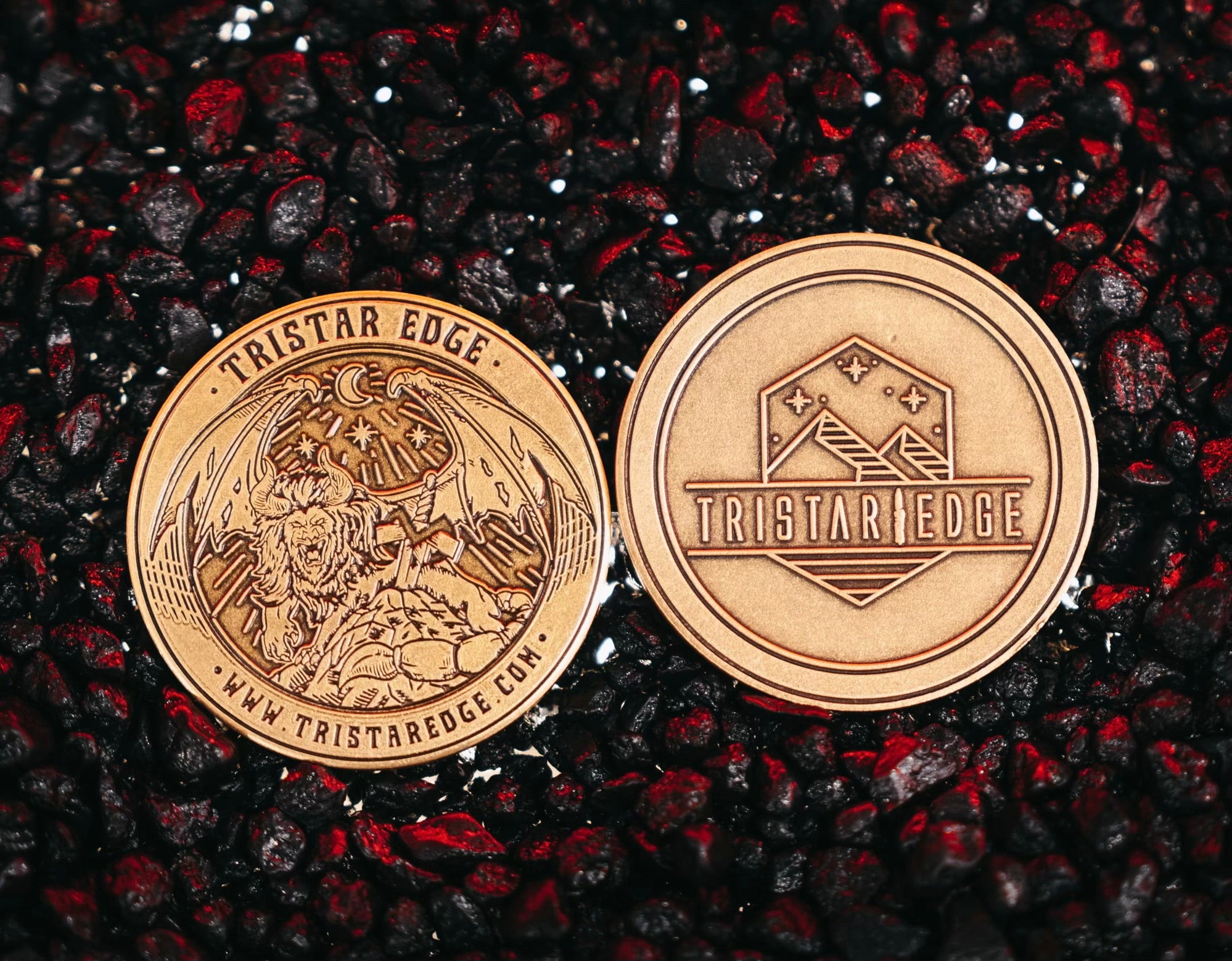 Tristar Edge Antique Brass Finish Challenge Coin - Tristar Edge