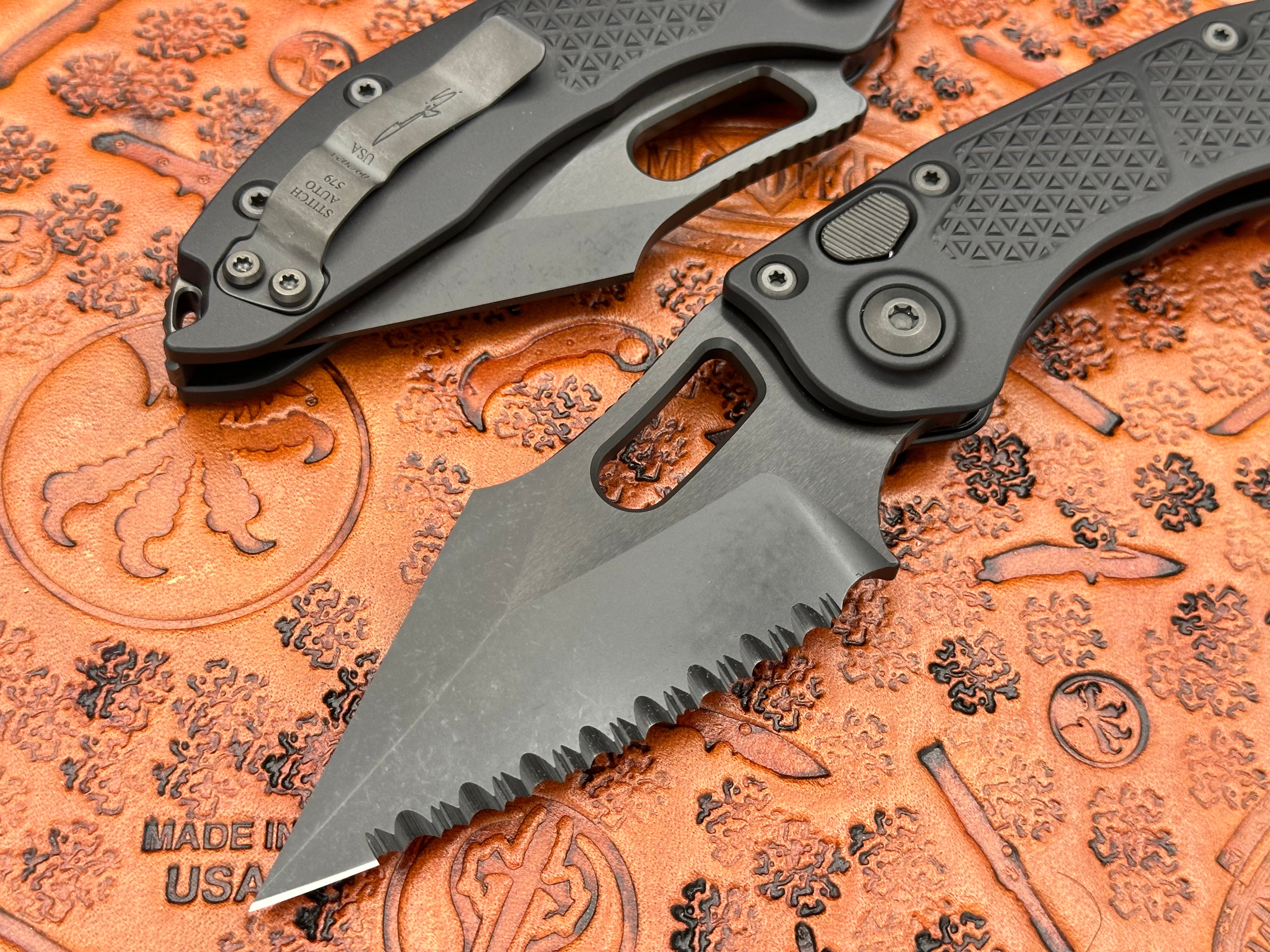 Microtech Knives Stitch Auto Shadow DLC Full Serrated DLC Hardware 169-3 DLCTSH - Tristar Edge