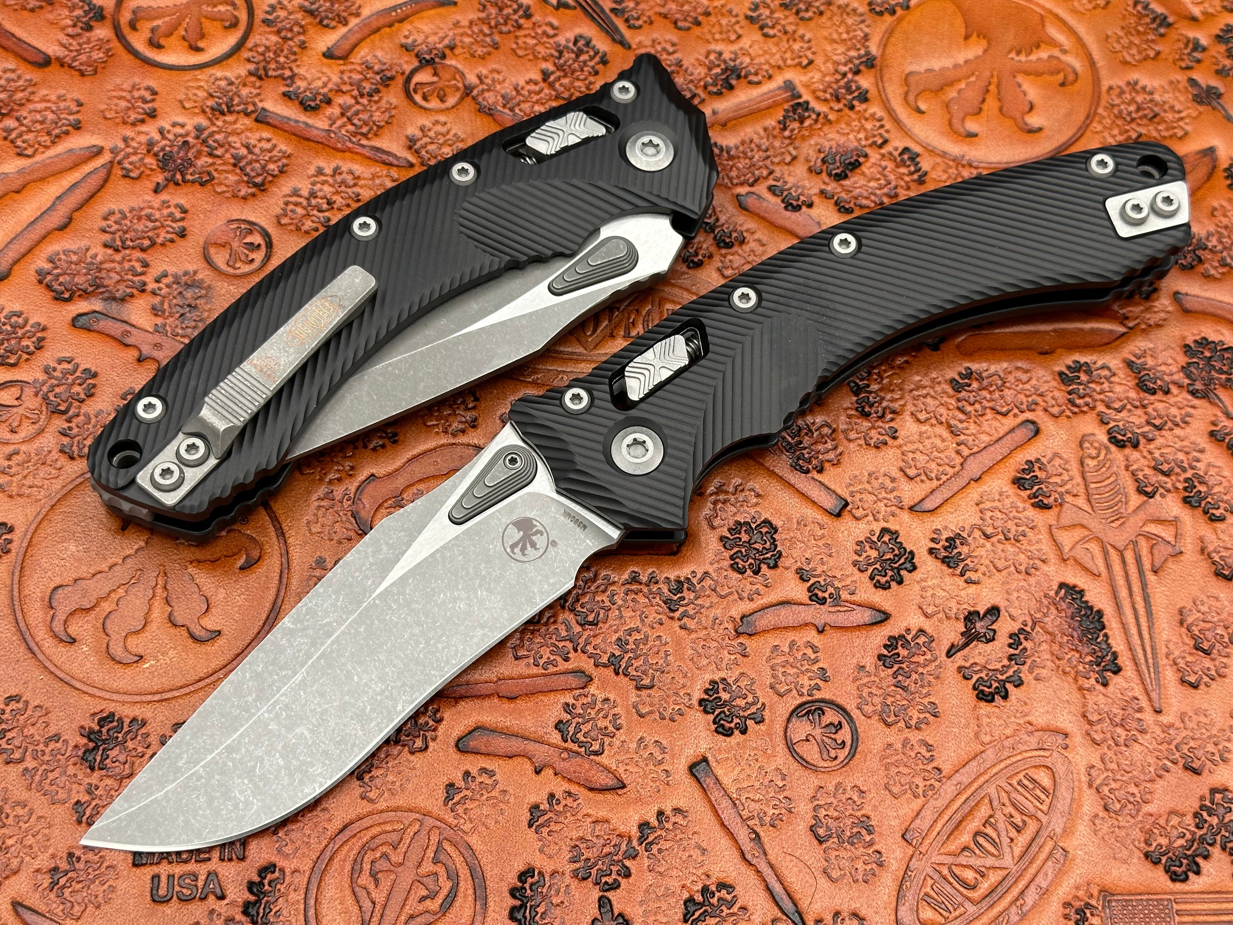Microtech Knives Amphibian RAM-LOK Black Single Edge Fluted Aluminum Black Apocalyptic 137RL-1-APFL - Tristar Edge