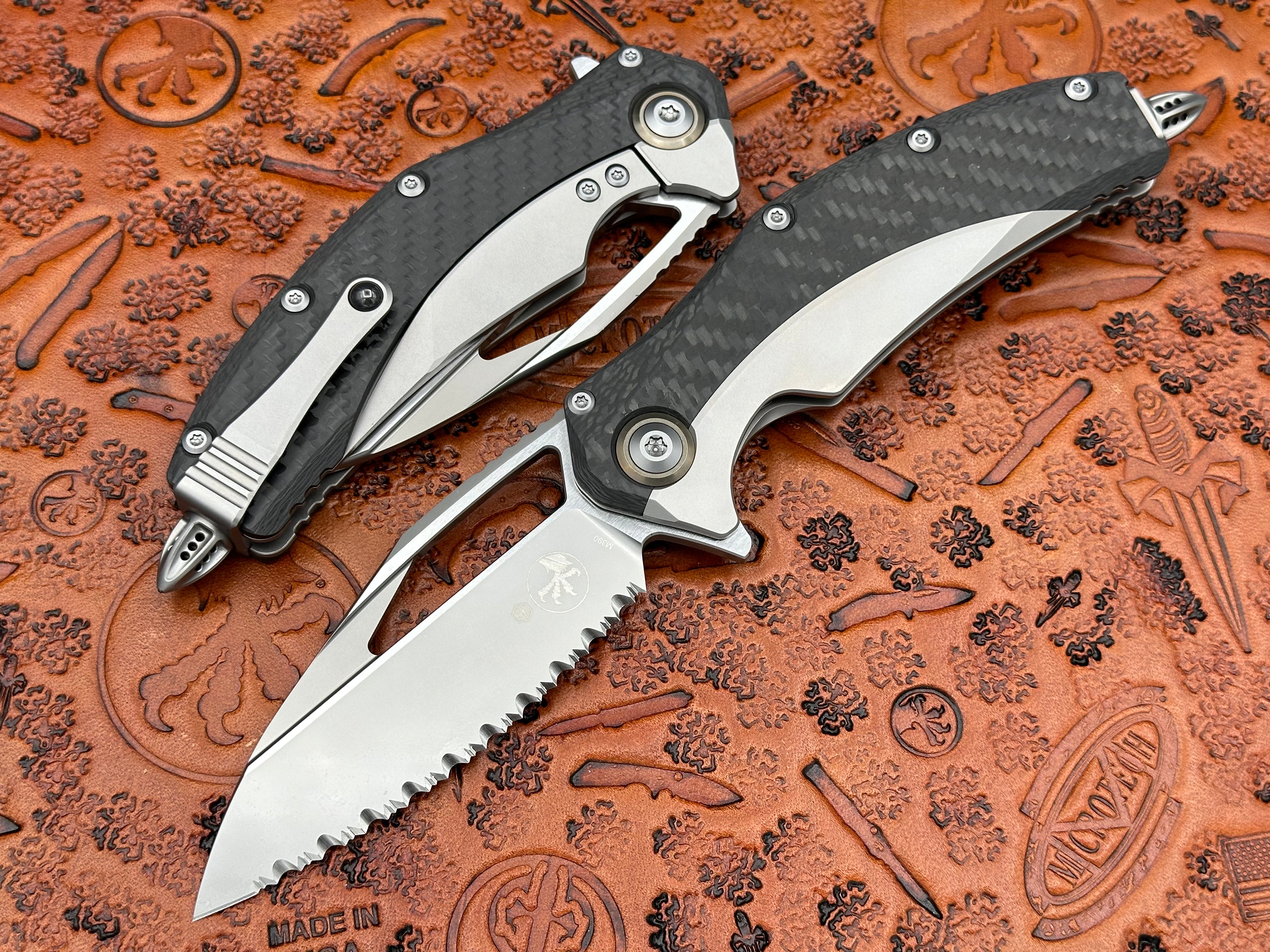 Microtech Matrix Bead Blast Full Serrated Titanium Carbon Fiber Scales & Bronze Ti Pivot Collar 165C-9 CFTI - Tristar Edge