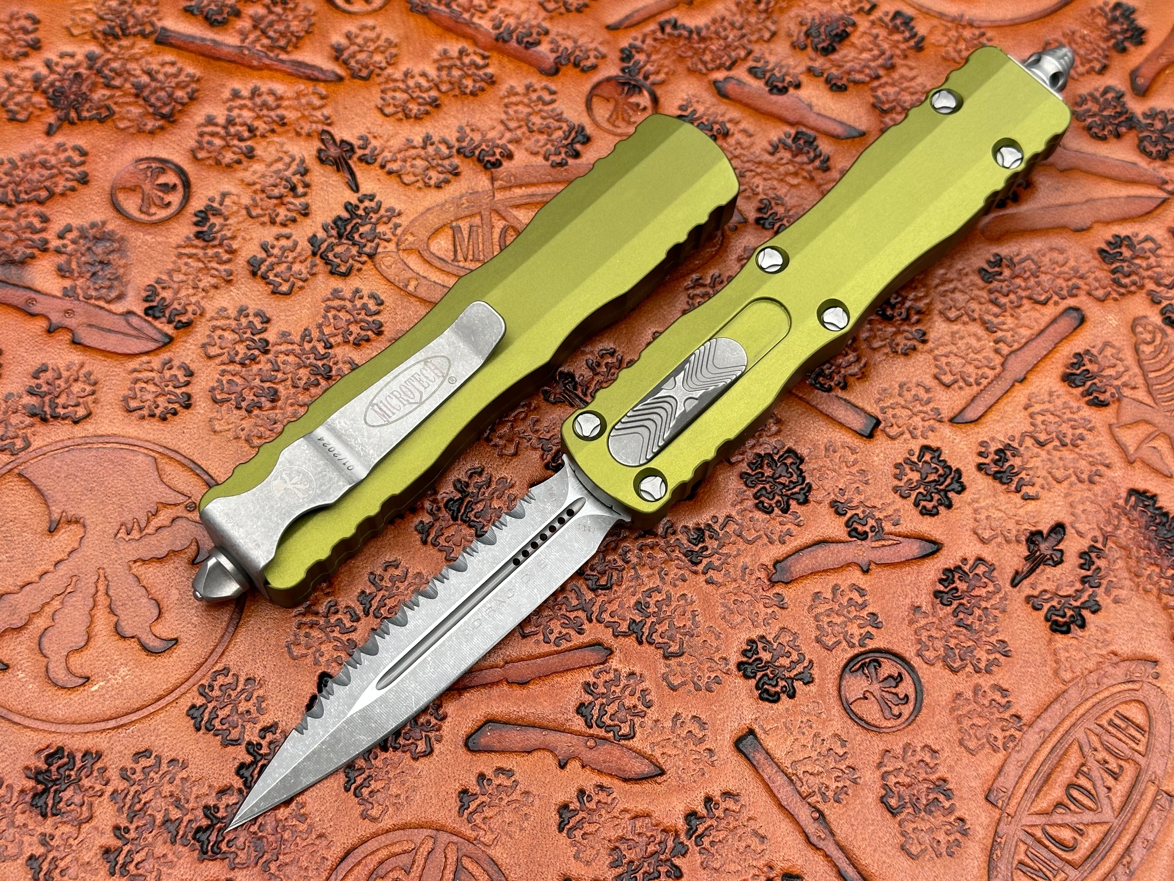 Microtech Dirac OD Green Double Edge  Full Serrated Apocalyptic Standard 225-12 APOD - Tristar Edge