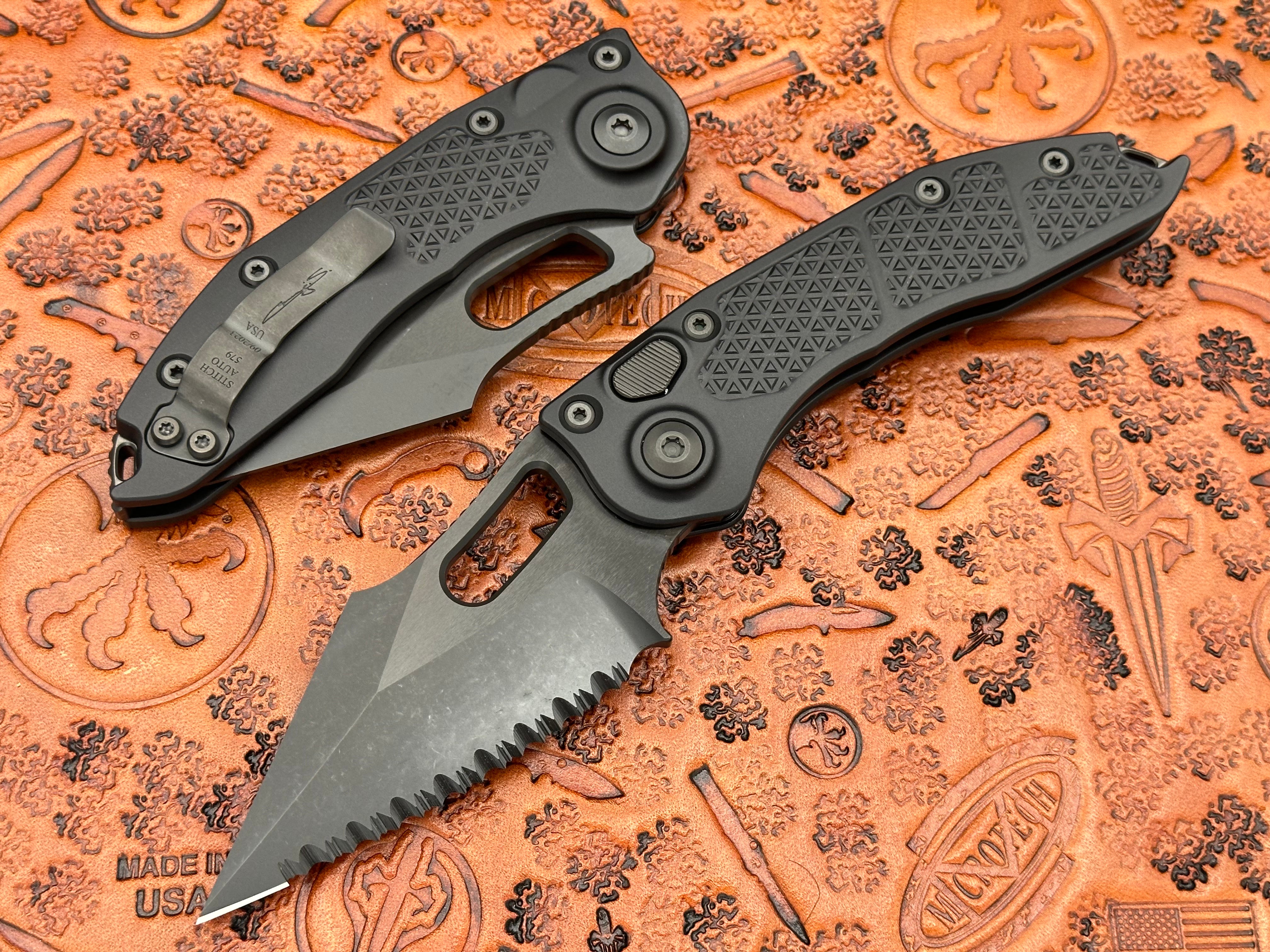 Microtech Knives Stitch Auto Shadow DLC Full Serrated DLC Hardware 169-3 DLCTSH - Tristar Edge
