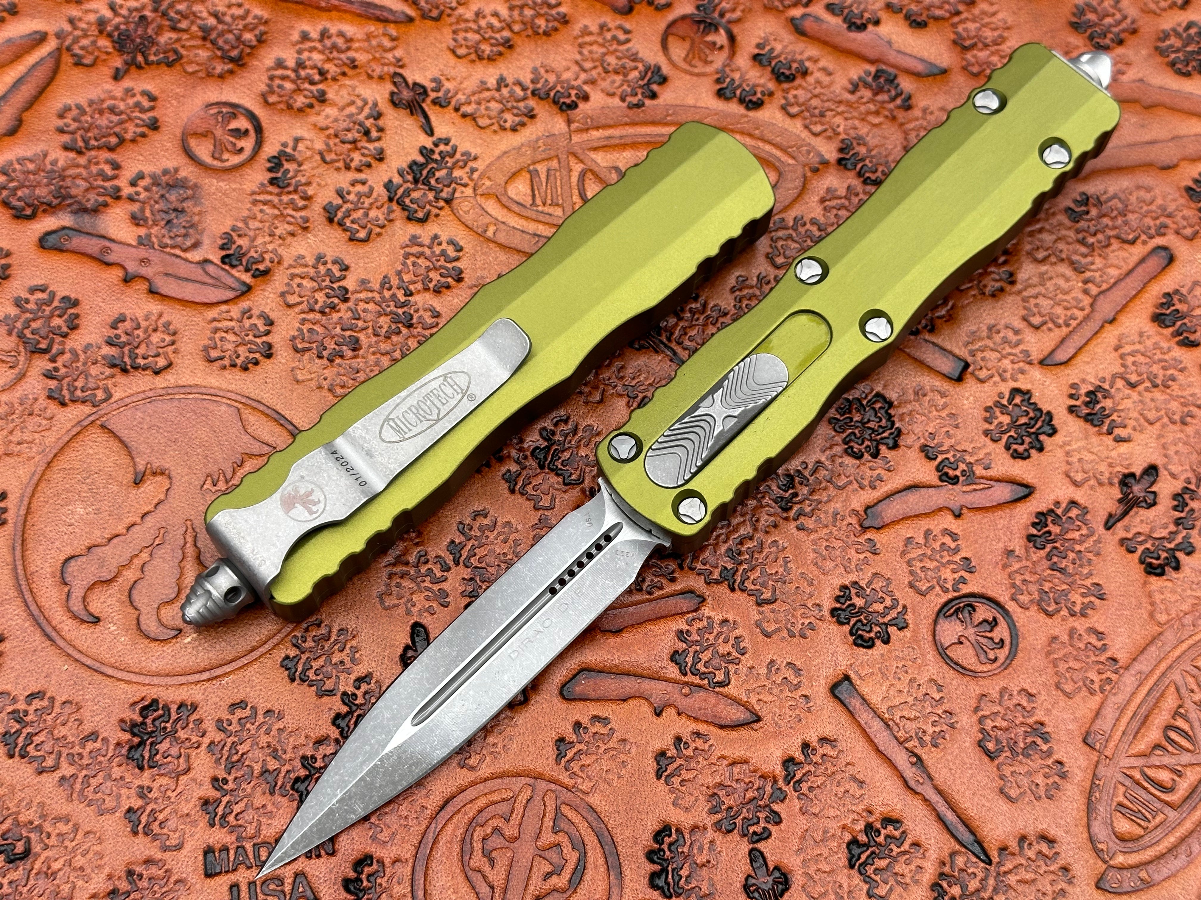 Microtech Dirac OD Green Double Edge Apocalyptic Standard 225-10 APOD - Tristar Edge