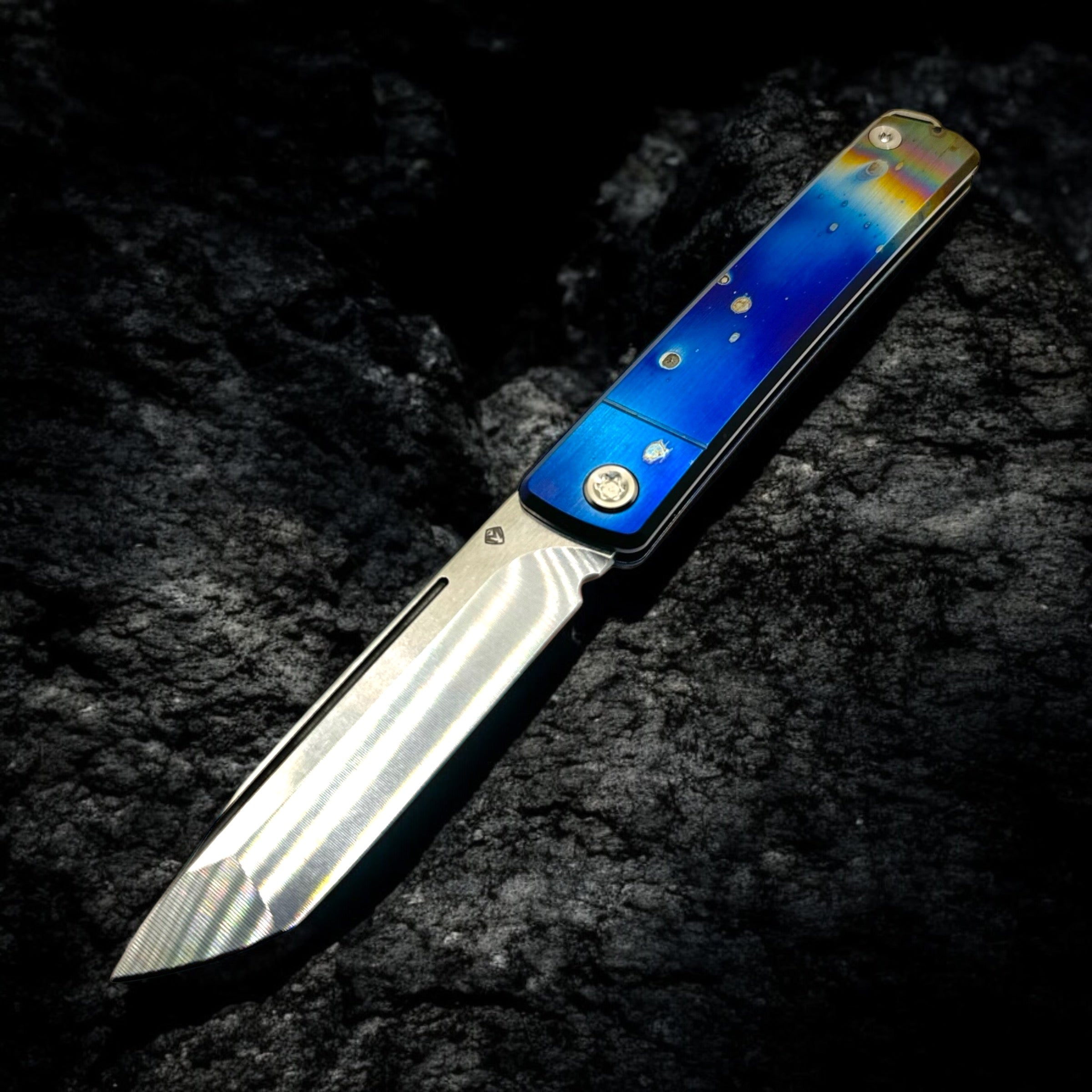 Medford Kniffe Gentleman Jack GJ-2 S45VN Tumbled Tanto Blade, Brsh/Solar Flare Flm Handles, Std HW/Clip - Tristar Edge