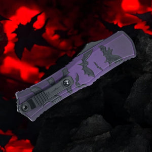 Microtech Mini Hera II D/E Purple & Black Bats Handle 1702M-1HWBAS - Tristar Edge