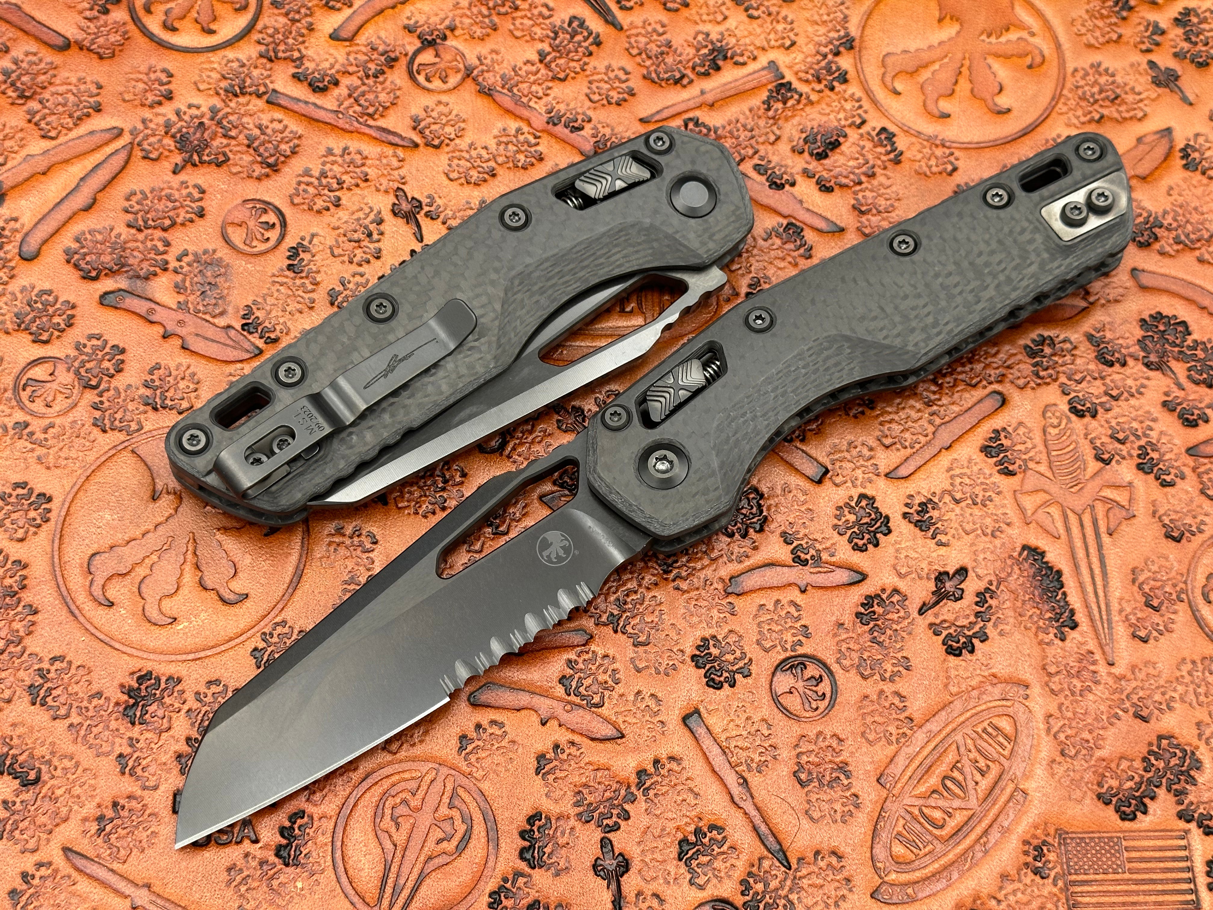 Microtech Knives MSI Single Edge Carbon Fiber Handle DLC Partial Serrated DLC Hardware 210-2 DLCTCFS - Tristar Edge