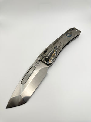 Medford Knife Slim Midi S45VN Tumbled Tanto Blade, Tumbled "Warthog/Star-N-Bars/Rivets" Handles, Black HW, DLC Clip - Tristar Edge