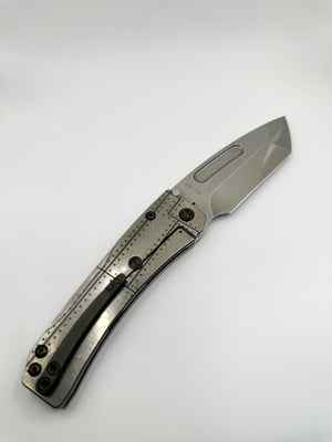 Medford Knife Slim Midi S45VN Tumbled Tanto Blade, Tumbled "Warthog/Star-N-Bars/Rivets" Handles, Black HW, DLC Clip - Tristar Edge