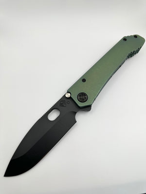 Medford Knife 187 DP D2 DLC DP Blade, "Old-School" Green Handles, Black HW, DLC Clip - Tristar Edge