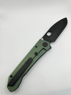 Medford Knife 187 DP D2 DLC DP Blade, "Old-School" Green Handles, Black HW, DLC Clip - Tristar Edge