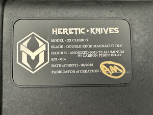 Heretic Knives Giant 2X Cleric 2 DLC Double Edge w/ Carbon Fiber Inlay - Tristar Edge