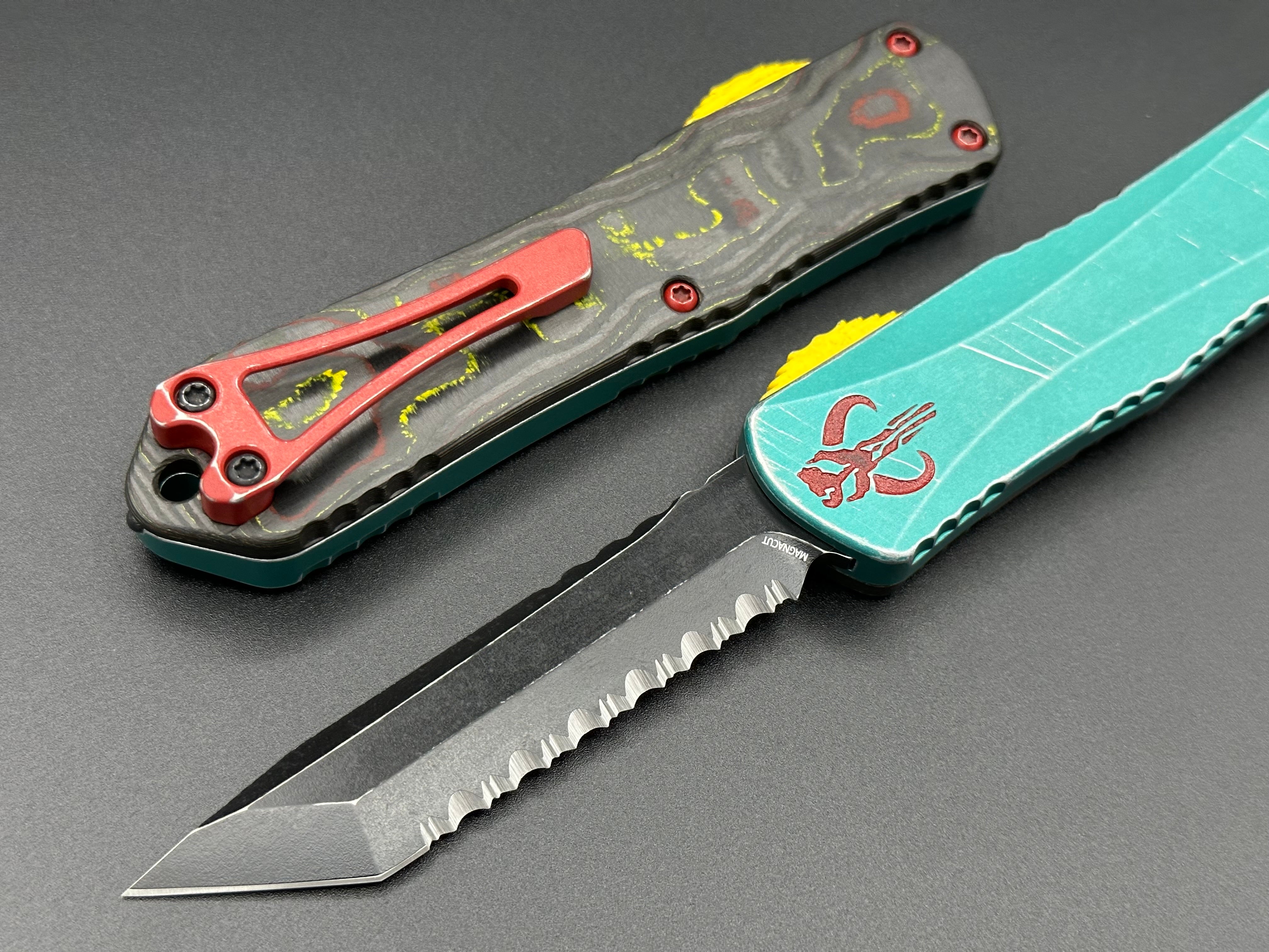 Heretic Knives Manticore E Bounty Hunter Tanto Full Serrated Battle Black Camo Carbon - Tristar Edge