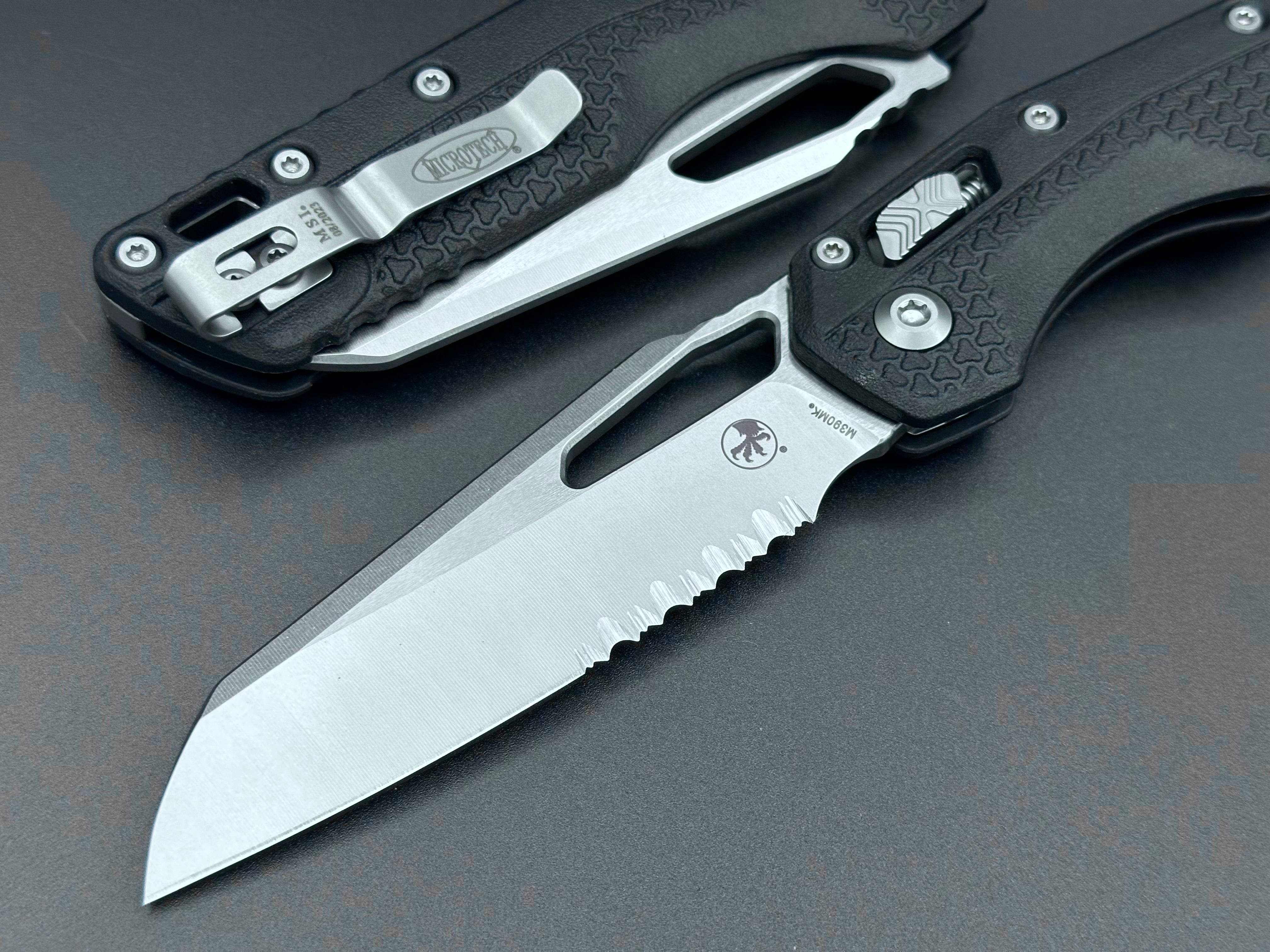Microtech Knives Single Edge Tricks-Grip Injection Molded Black Stonewash Part Serrated 210T-11 IMBK - Tristar Edge