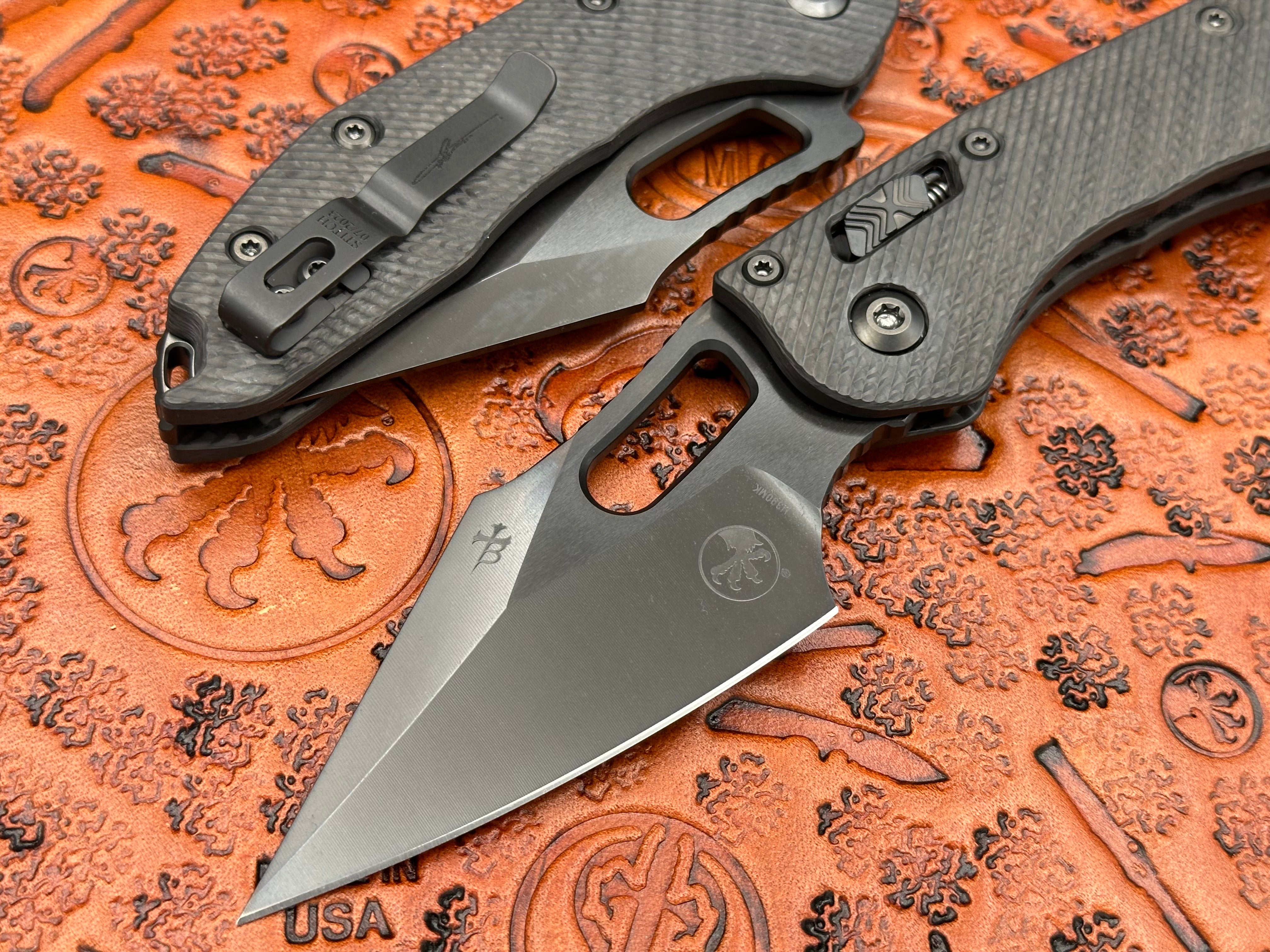 Microtech Knives Stitch RAM-Lok Single Edge Signature Series Fluted Carbon Fiber Handle DLC Hardware 169RL-1 DLCTFLCFS - Tristar Edge