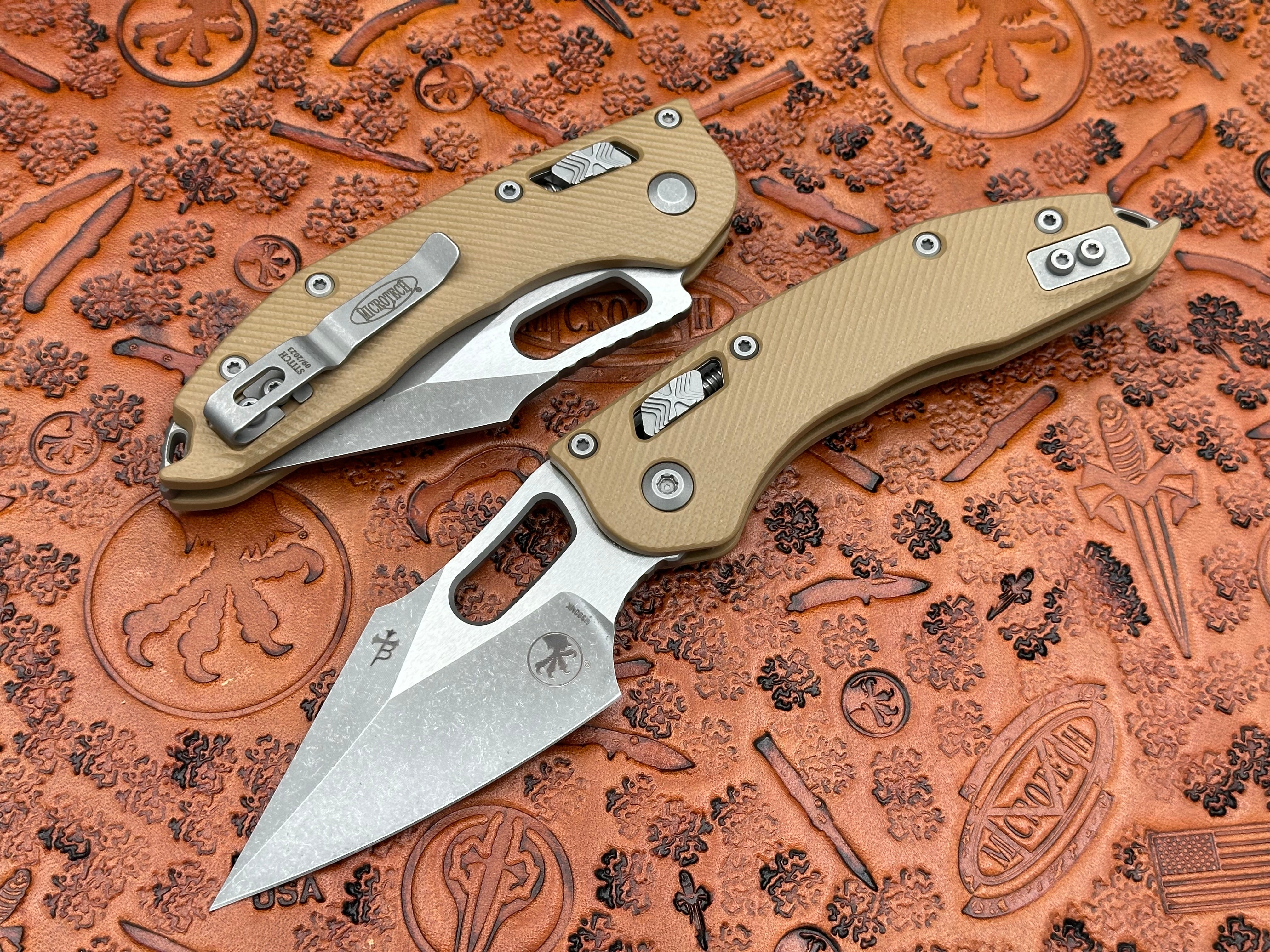 Microtech Knives Stitch RAM-Lok Single Edge Fluted G-10 Tan Apocalyptic Standard 169RL-10 APFLGTTA - Tristar Edge