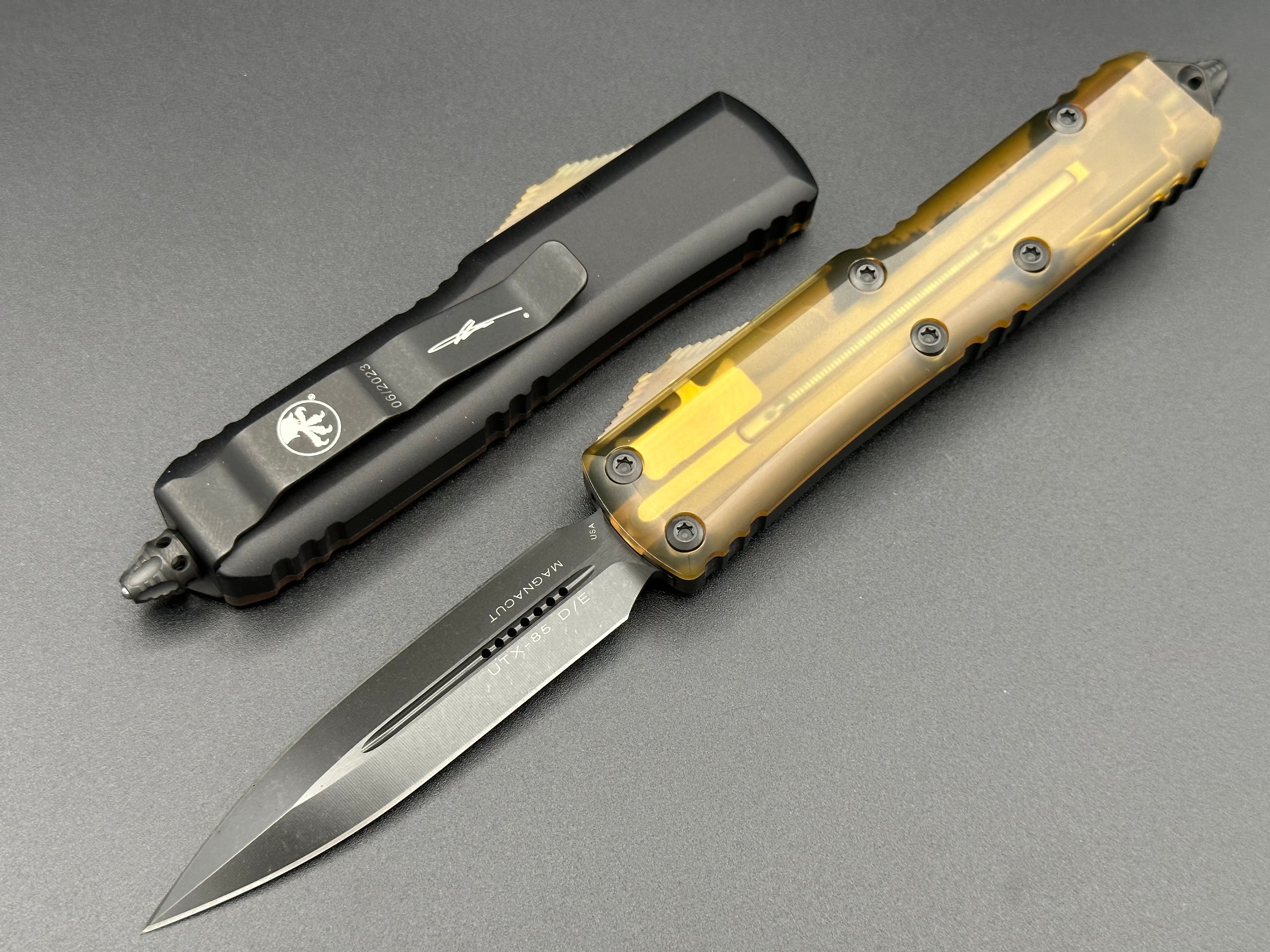 Microtech Knives UTX-85 CMP Magnacut DLC Double Edge Ultem Top And Button 232-1-1 DLCTULS - Tristar Edge