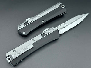 Microtech Glykon Full Serrated Bayonet Bead Blast Overlay Stonewash Standard Nickel Boron Internals 184-12 - Tristar Edge