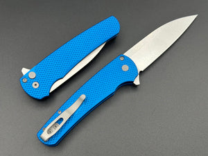 Pro-Tech 5305 Blue Malibu Manual Flipper CPM-MagnaCut Stonewashed Wharncliffe Blade - Tristar Edge