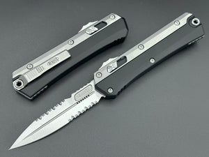 Microtech Glykon Full Serrated Bayonet Bead Blast Overlay Stonewash Standard Nickel Boron Internals 184-12 - Tristar Edge