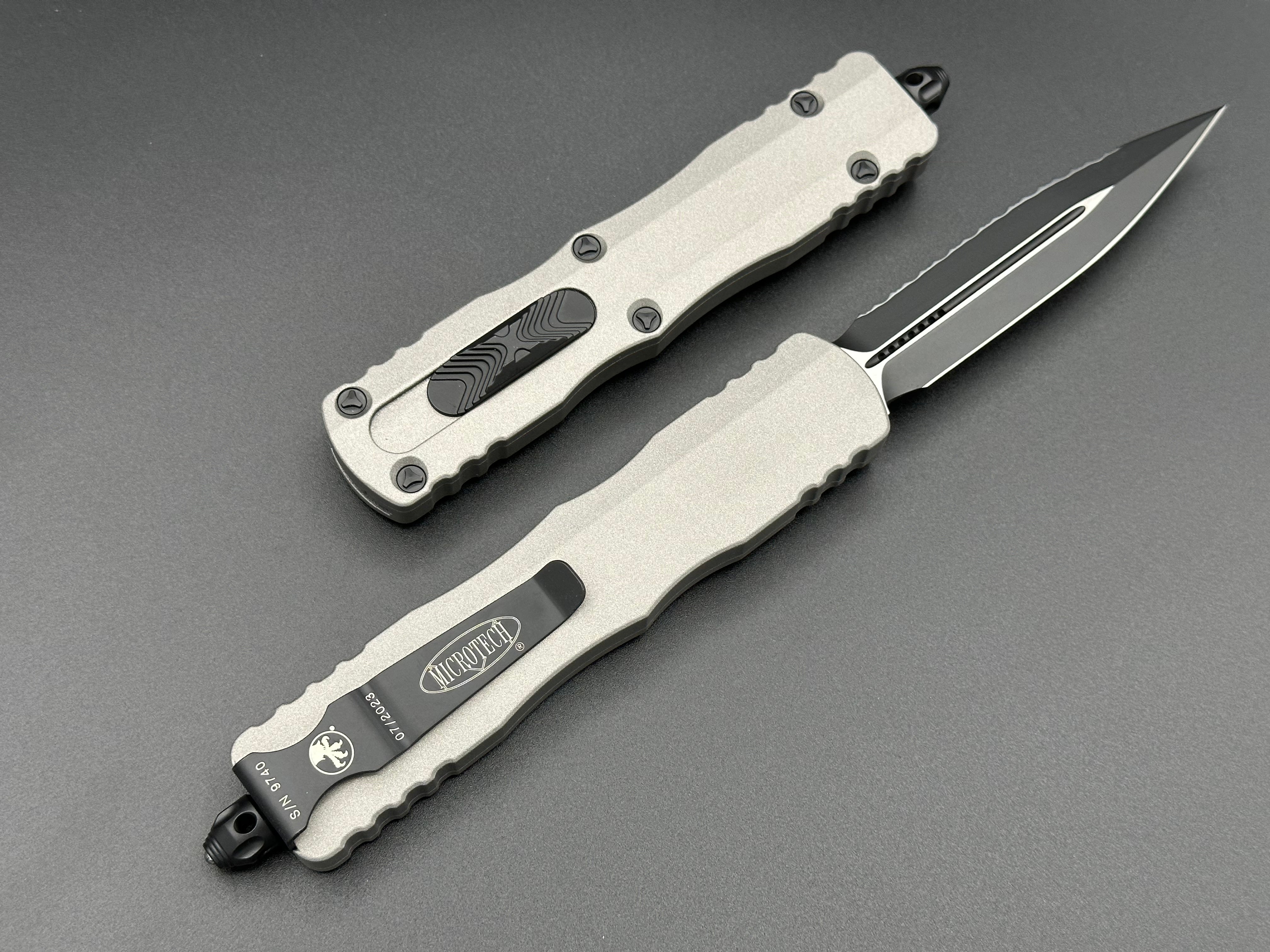 Microtech Knives Dirac Delta Double Edge Full Serrated Titanium Gray 227-3 TG - Tristar Edge