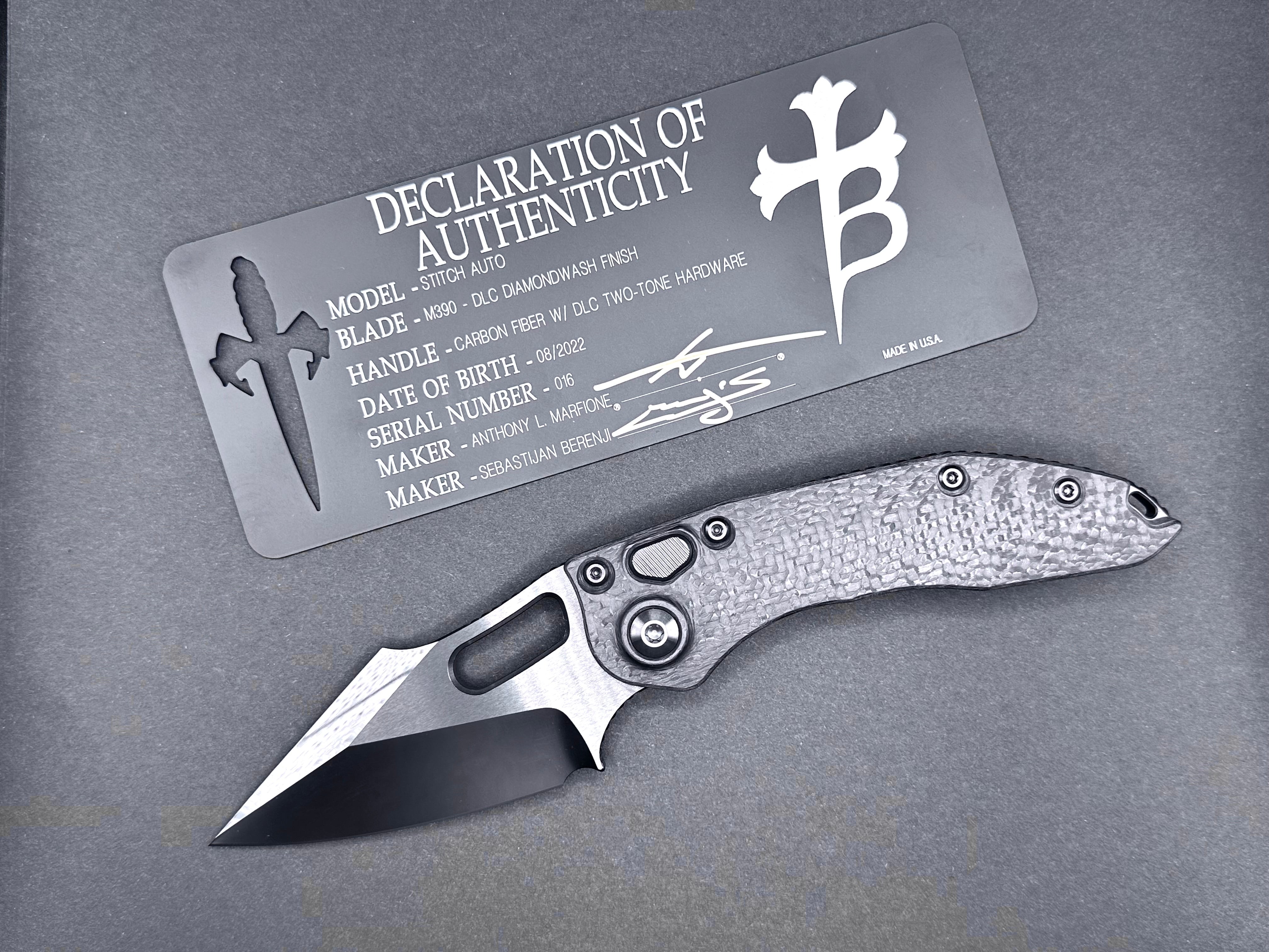 Marfione Custom/Borka Blades Stitch Auto DLC Carbon Fiber - Tristar Edge