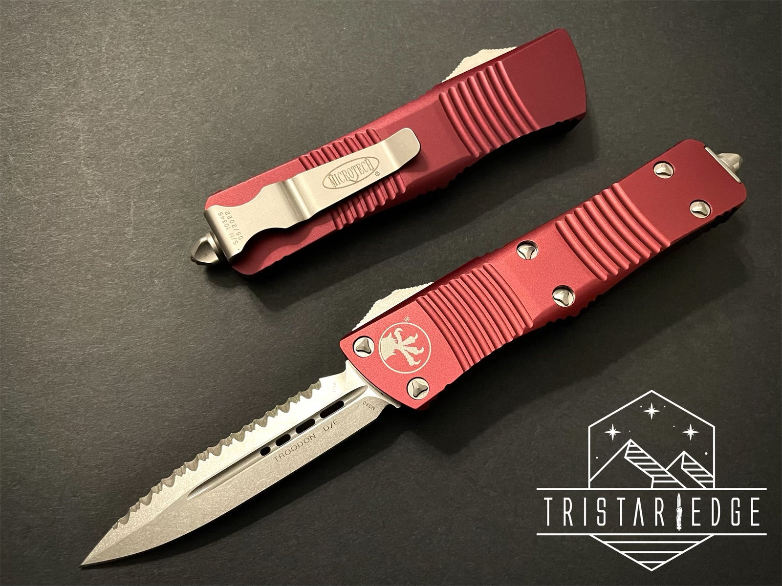 Troodon D/E Merlot Stonewash Full Serrated 138-12 MR - Tristar Edge