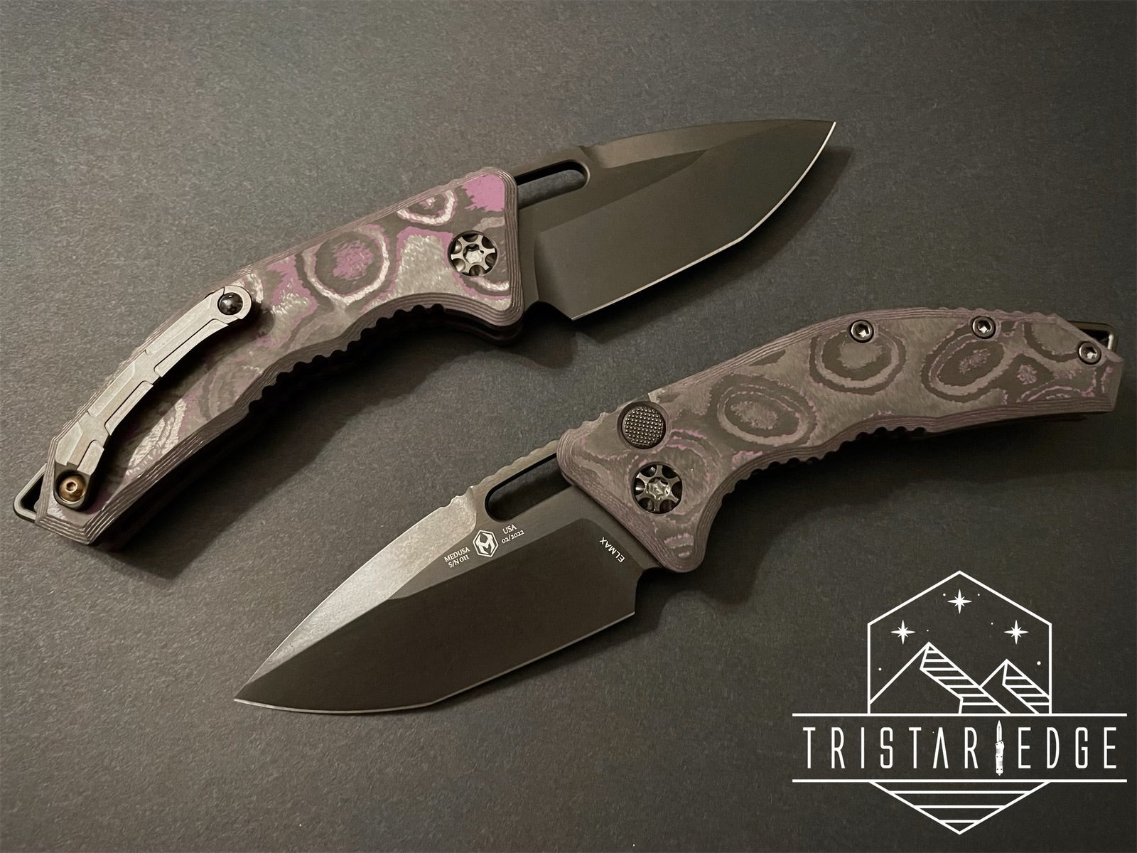 Medusa Auto Two Tone DLC Tanto Purple Camo Carbon - Tristar Edge