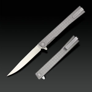 Solstice Satin Titanium Drop Point Engraved Clover Desgin - Tristar Edge