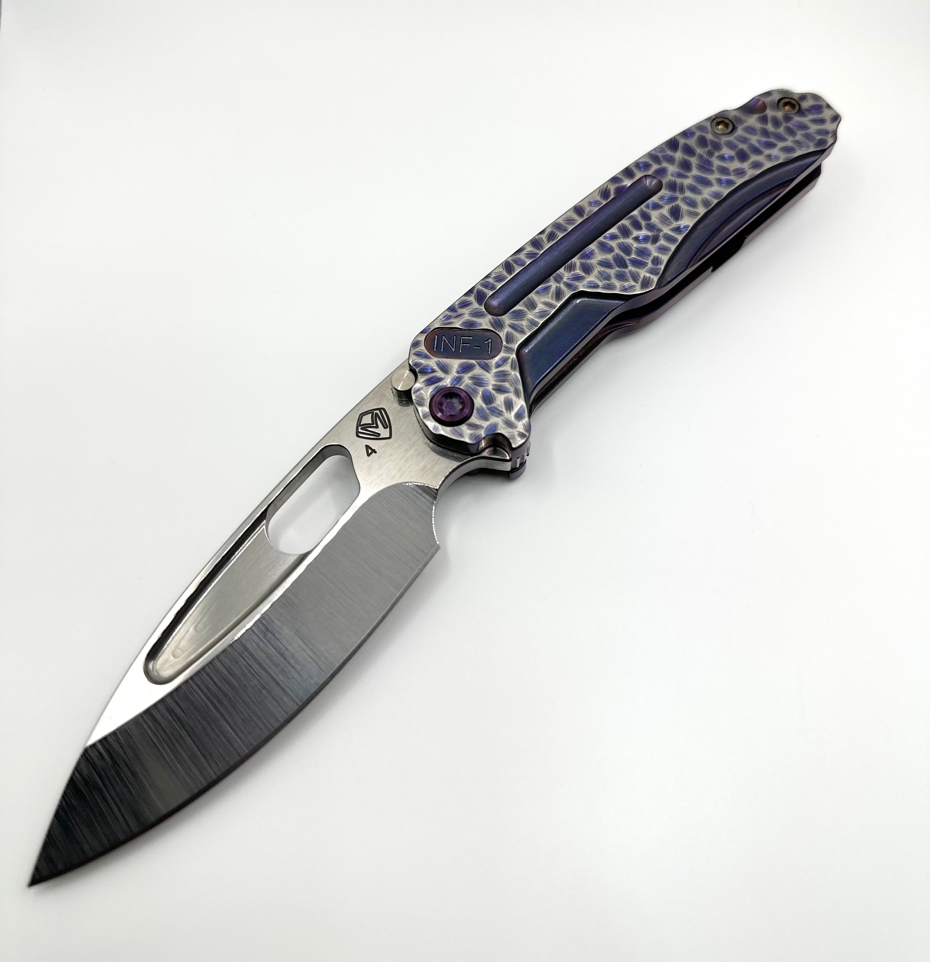 Medford Knife Infraction S45VN Tumbled Blade Vio w/Silver Hammered Handles Violet HW Brsh/Silver Clip - Tristar Edge