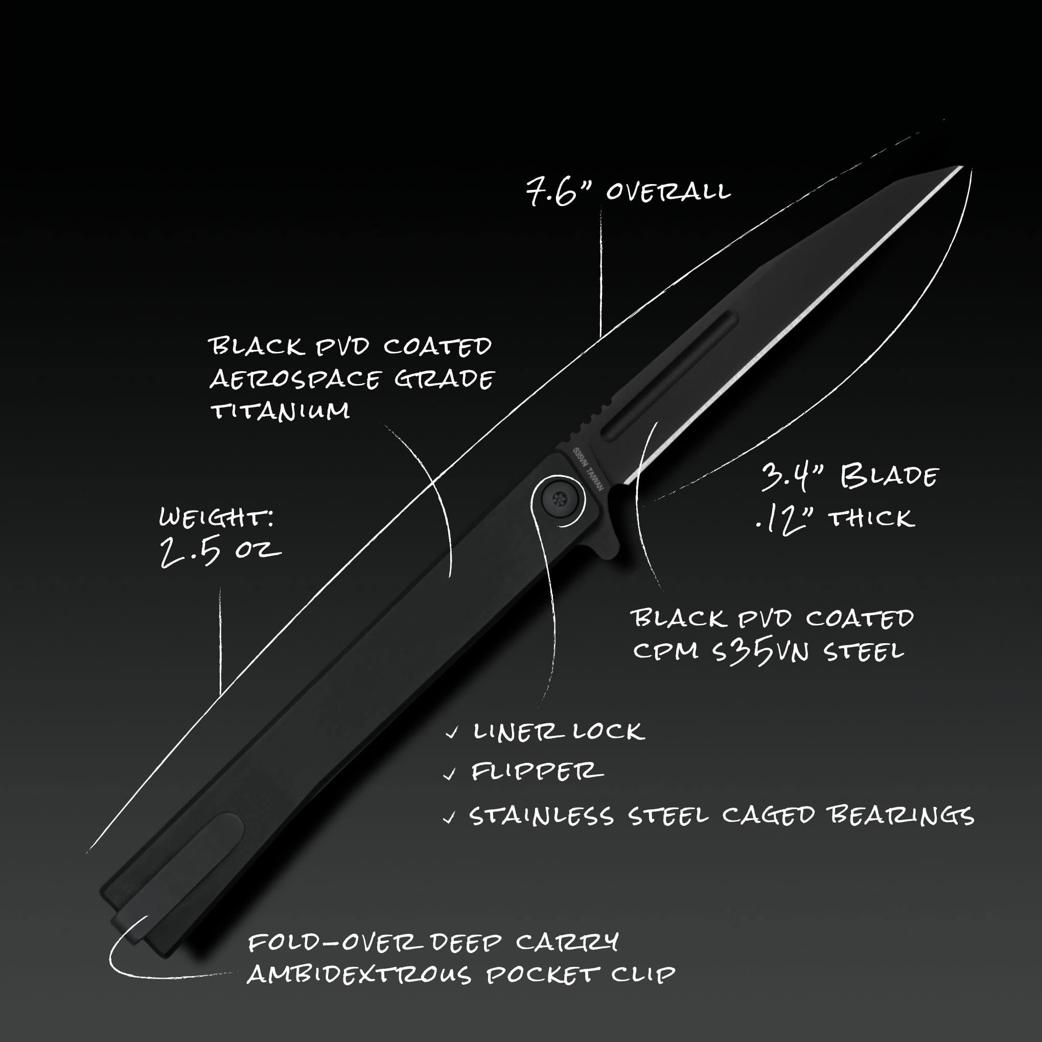 Solstice Wharncliffe Titanium Black - Tristar Edge