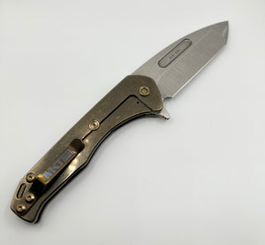 Medford Knife Praetorian Slim Flipper S45VN Tambled Tanto Blade, Bronze Steampunk Handle, Bronze Spring, Bronze HW & Clip - Tristar Edge