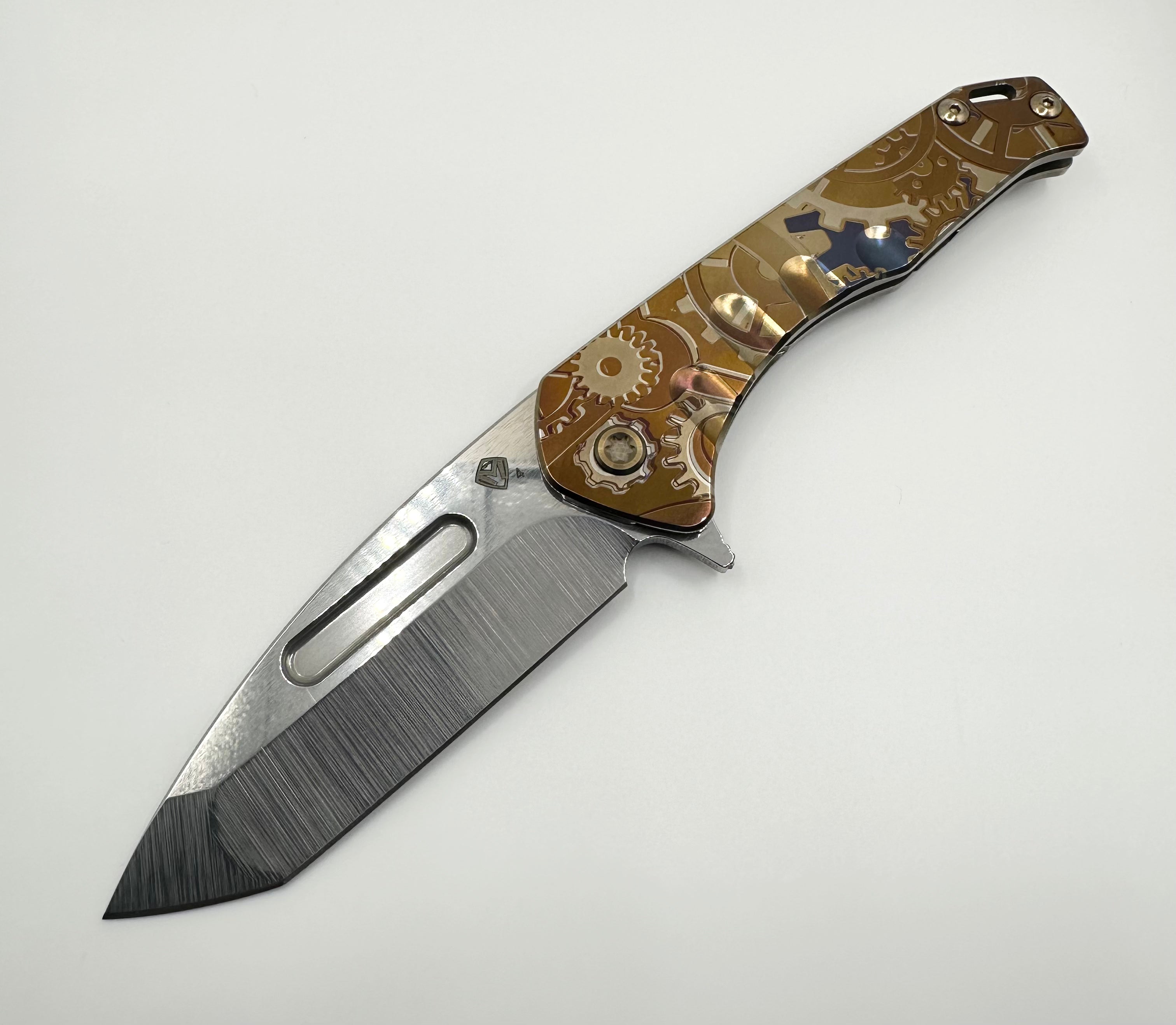 Medford Knife Praetorian Slim Flipper S45VN Tambled Tanto Blade, Bronze Steampunk Handle, Bronze Spring, Bronze HW & Clip - Tristar Edge