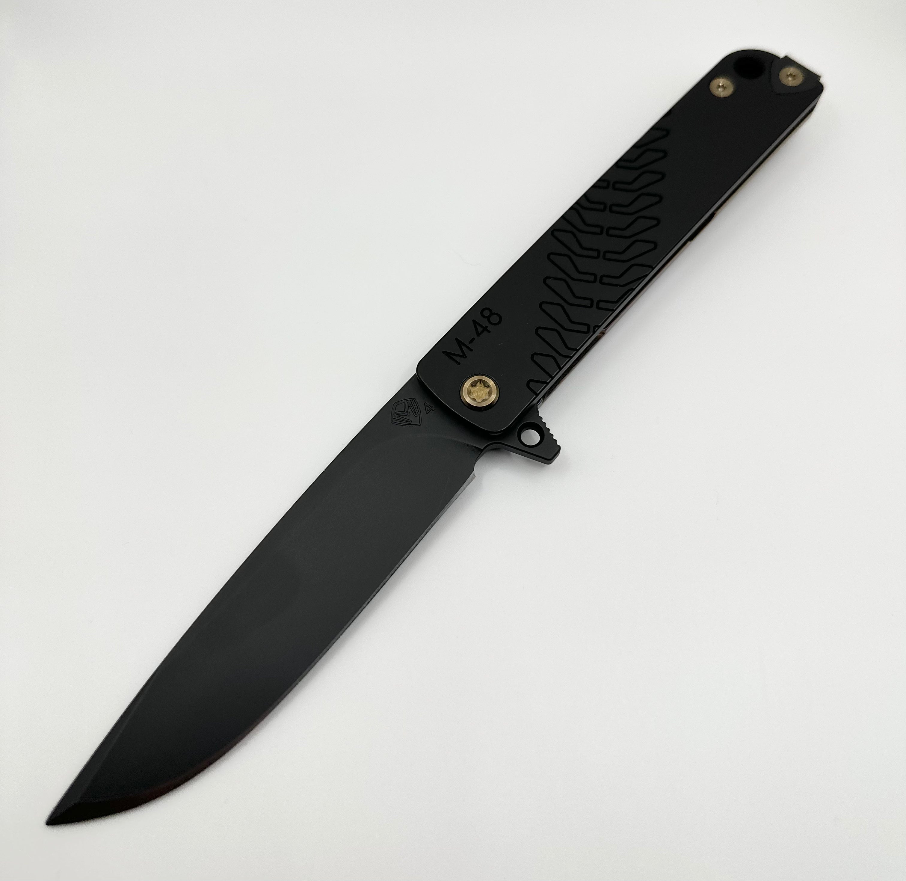 Medford Knife M-48 S45VN DLC Blade, Black Handle, Bronze & Violet Fade, Bronze HW, DLC Clip - Tristar Edge