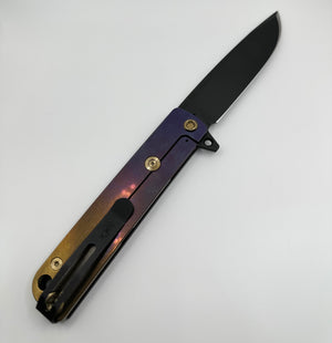 Medford Knife M-48 S45VN DLC Blade, Black Handle, Bronze & Violet Fade, Bronze HW, DLC Clip - Tristar Edge