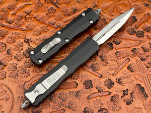 Microtech Dirac Double Edge Full Serrated Satin 225-6 - Tristar Edge