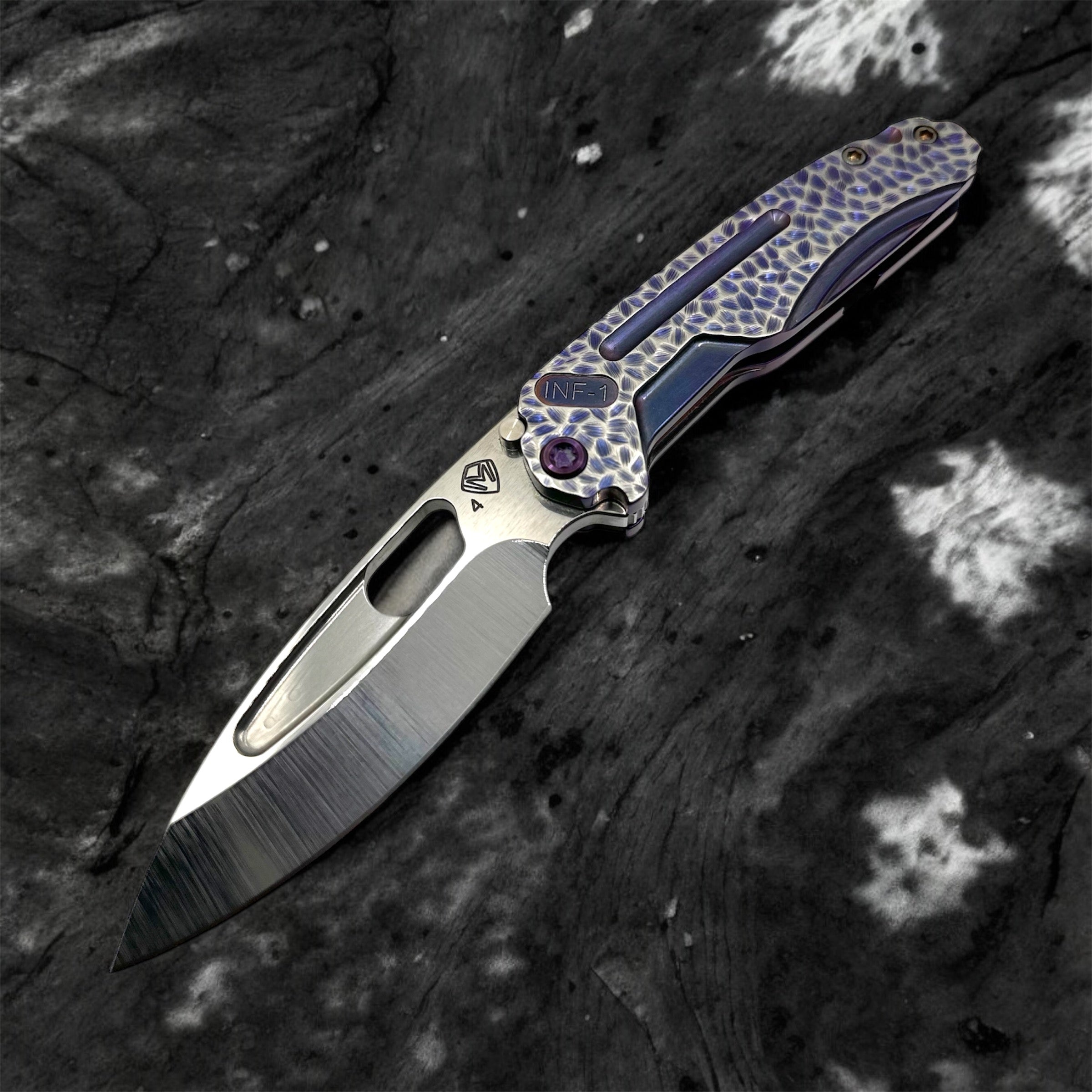 Medford Knife Infraction S45VN Tumbled Blade Vio w/Silver Hammered Handles Violet HW Brsh/Silver Clip - Tristar Edge