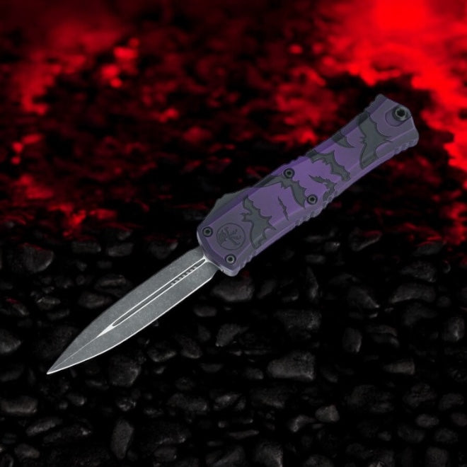 Microtech Mini Hera II D/E Purple & Black Bats Handle 1702M-1HWBAS - Tristar Edge