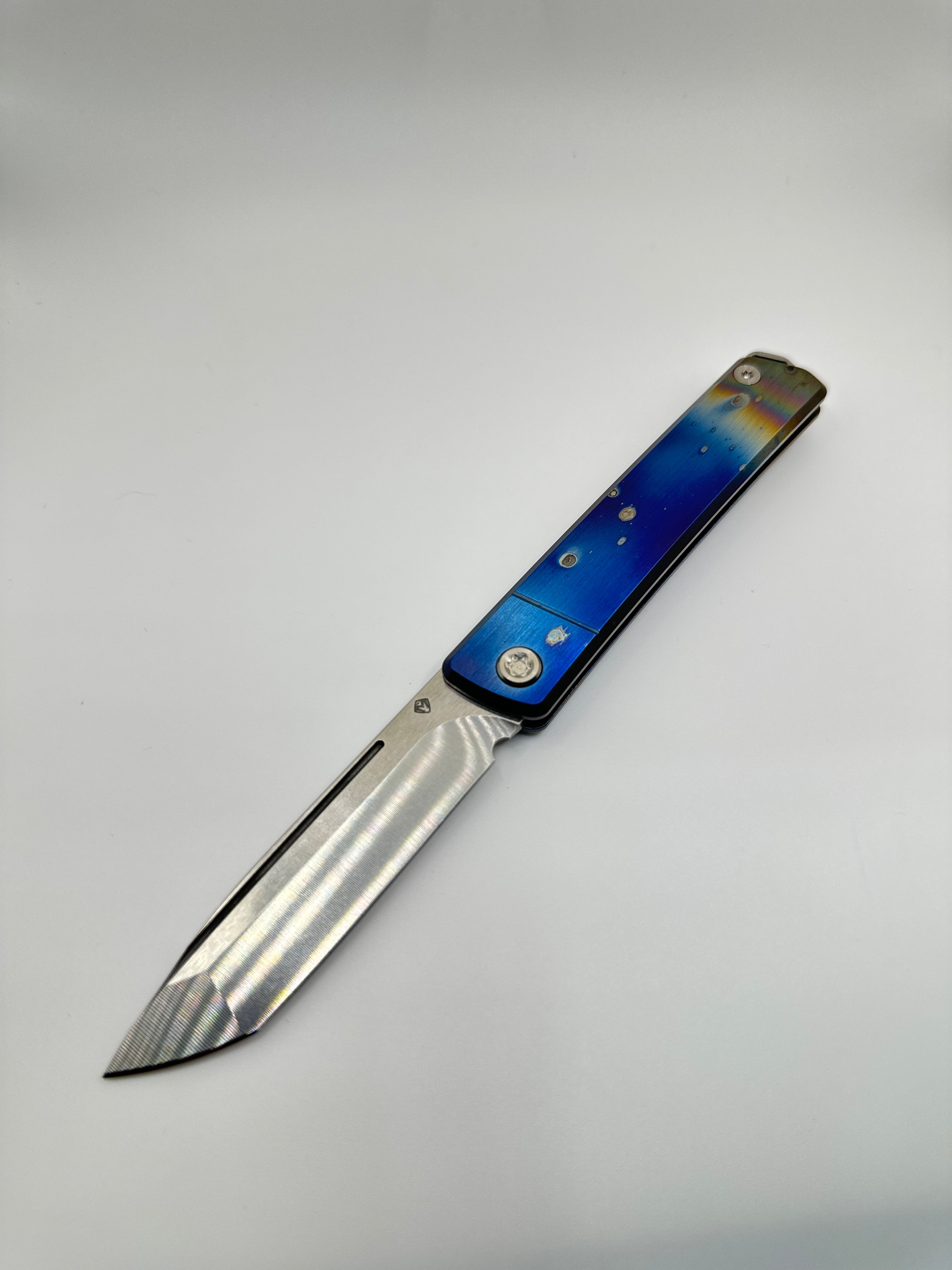 Medford Kniffe Gentleman Jack GJ-2 S45VN Tumbled Tanto Blade, Brsh/Solar Flare Flm Handles, Std HW/Clip - Tristar Edge