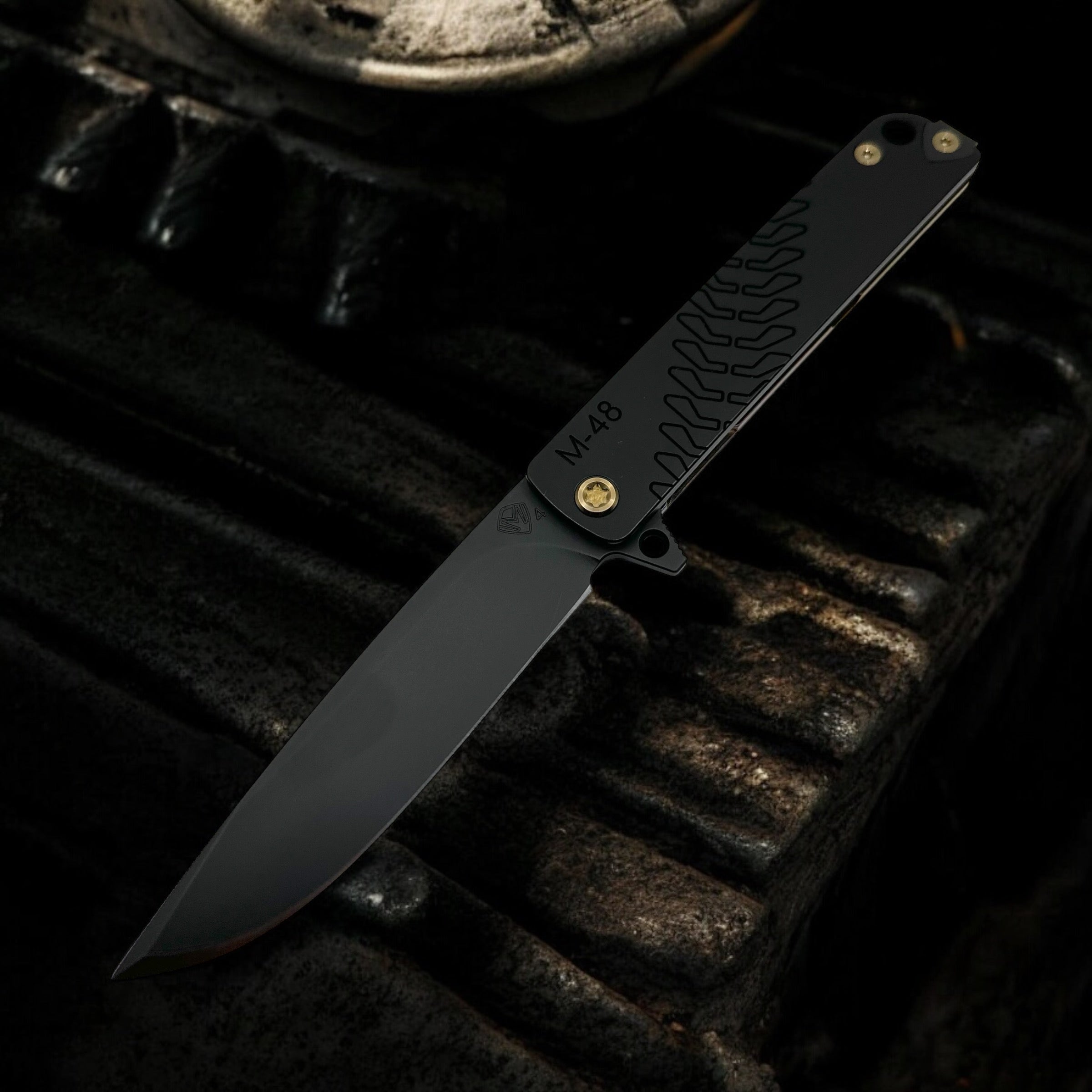 Medford Knife M-48 S45VN DLC Blade, Black Handle, Bronze & Violet Fade, Bronze HW, DLC Clip - Tristar Edge