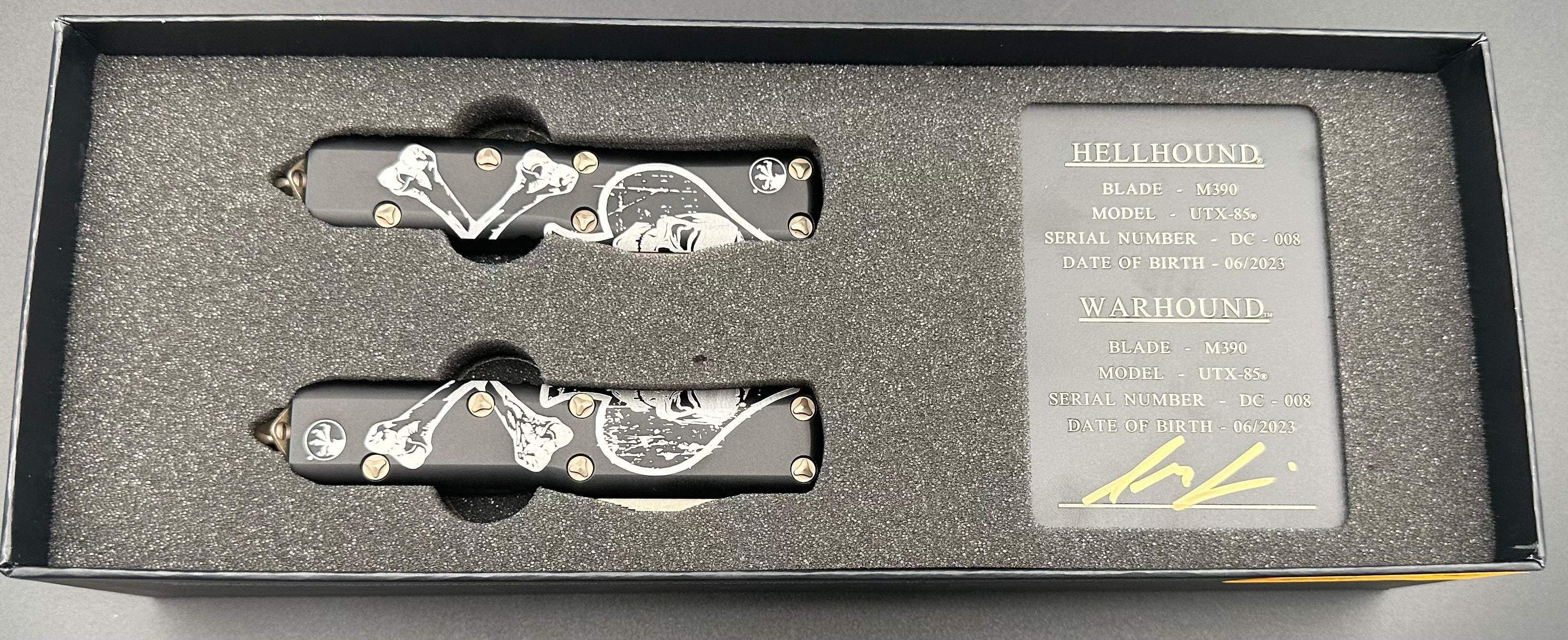Microtech Knives UTX-85 Death Card Hellhound & Warhound Bronzed Apocalyptic Set 719-13SETDCS - Tristar Edge