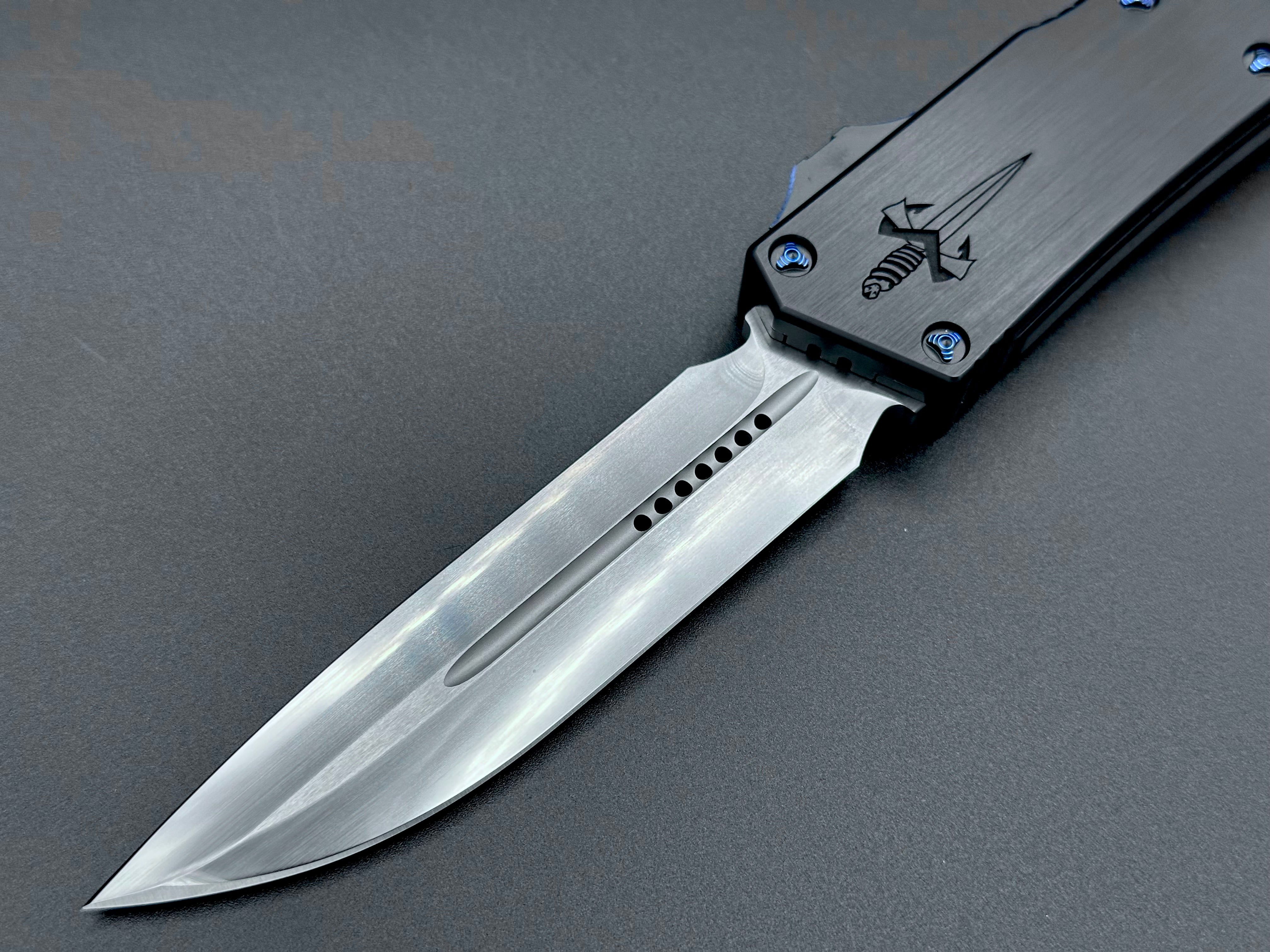 Marfione Custom Scarab II DES Hand Rubbed Satin M390 Hefted Black Alloy w/ Blue Ringed Titanium Hardware S/N 009 - Tristar Edge