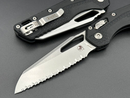 Microtech Knives Single Edge Tricks-Grip Injection Molded Black Stonewash Full Serrated Standard 210T-12 IMBK - Tristar Edge