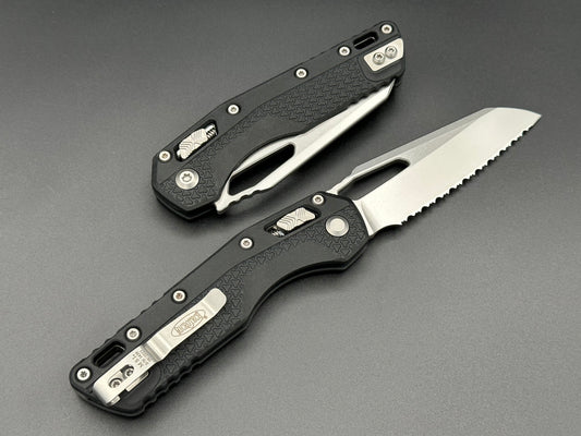 Microtech Knives Single Edge Tricks-Grip Injection Molded Black Stonewash Full Serrated Standard 210T-12 IMBK - Tristar Edge