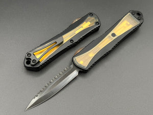 Heretic Knives Manticore E Double Edge DLC Full Serrated Ultem Inlay H028-6C-ULTEM - Tristar Edge