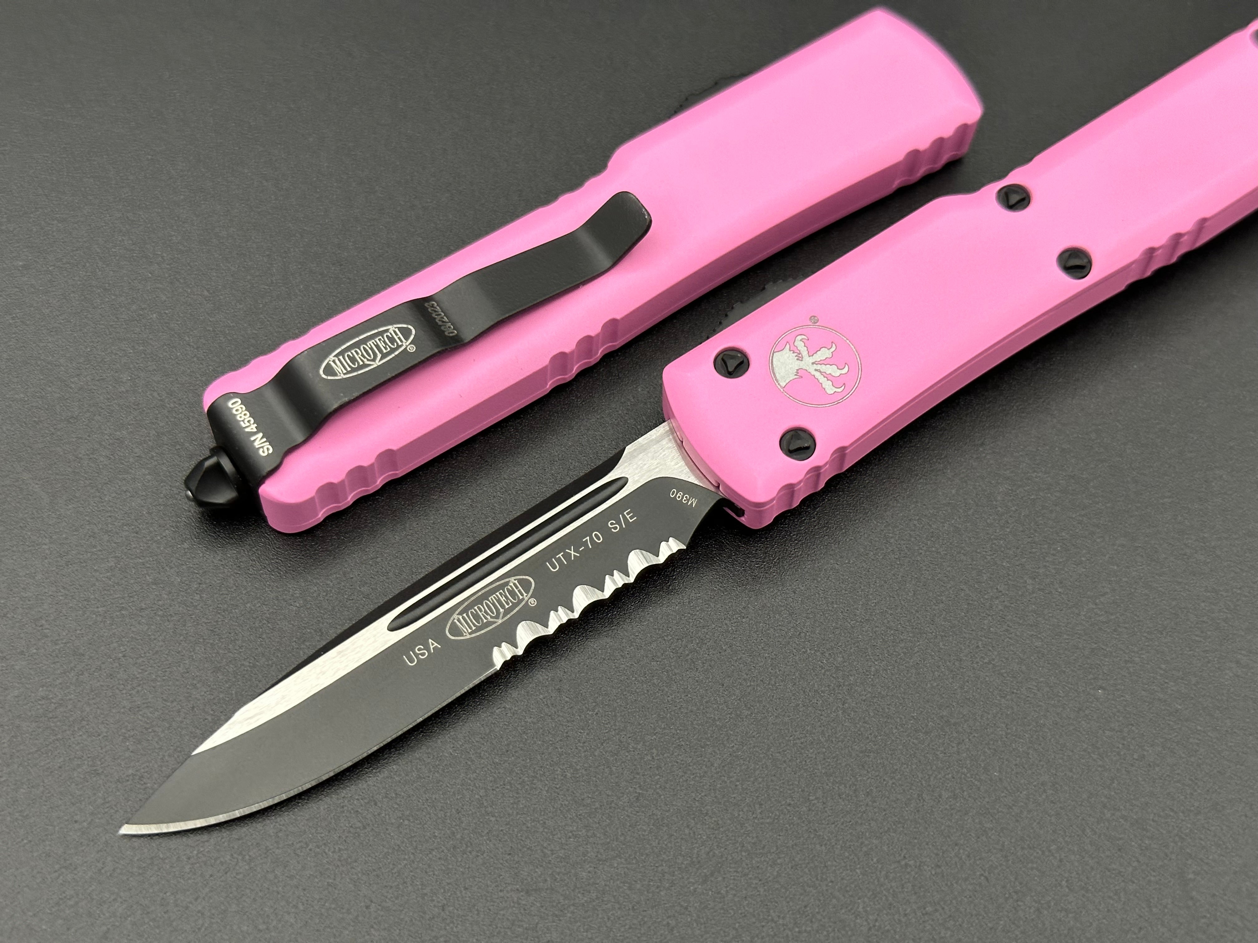 Microtech UTX-70 Single Edge Pink Partial Serrated 148-2 BPK - Tristar Edge