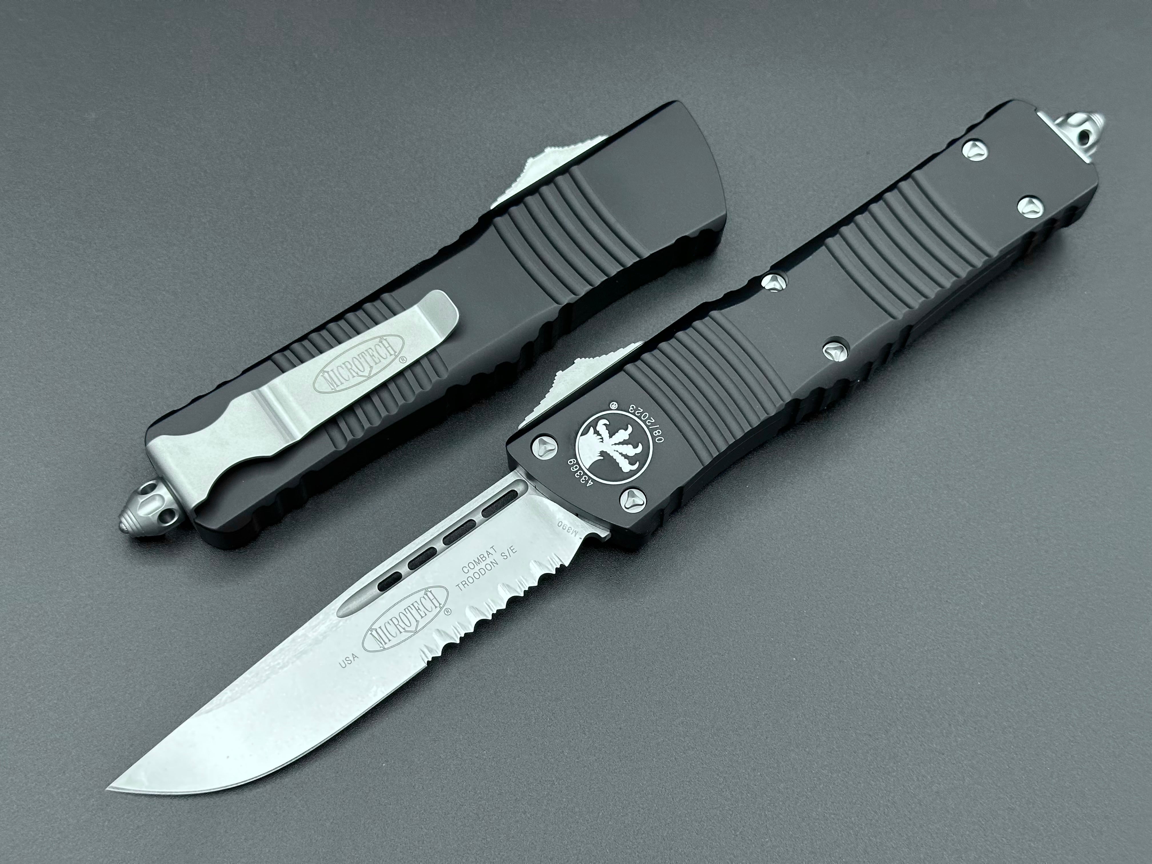 Microtech Combat troodon Single edge Stonewash Partial Serrated 143-11 ...