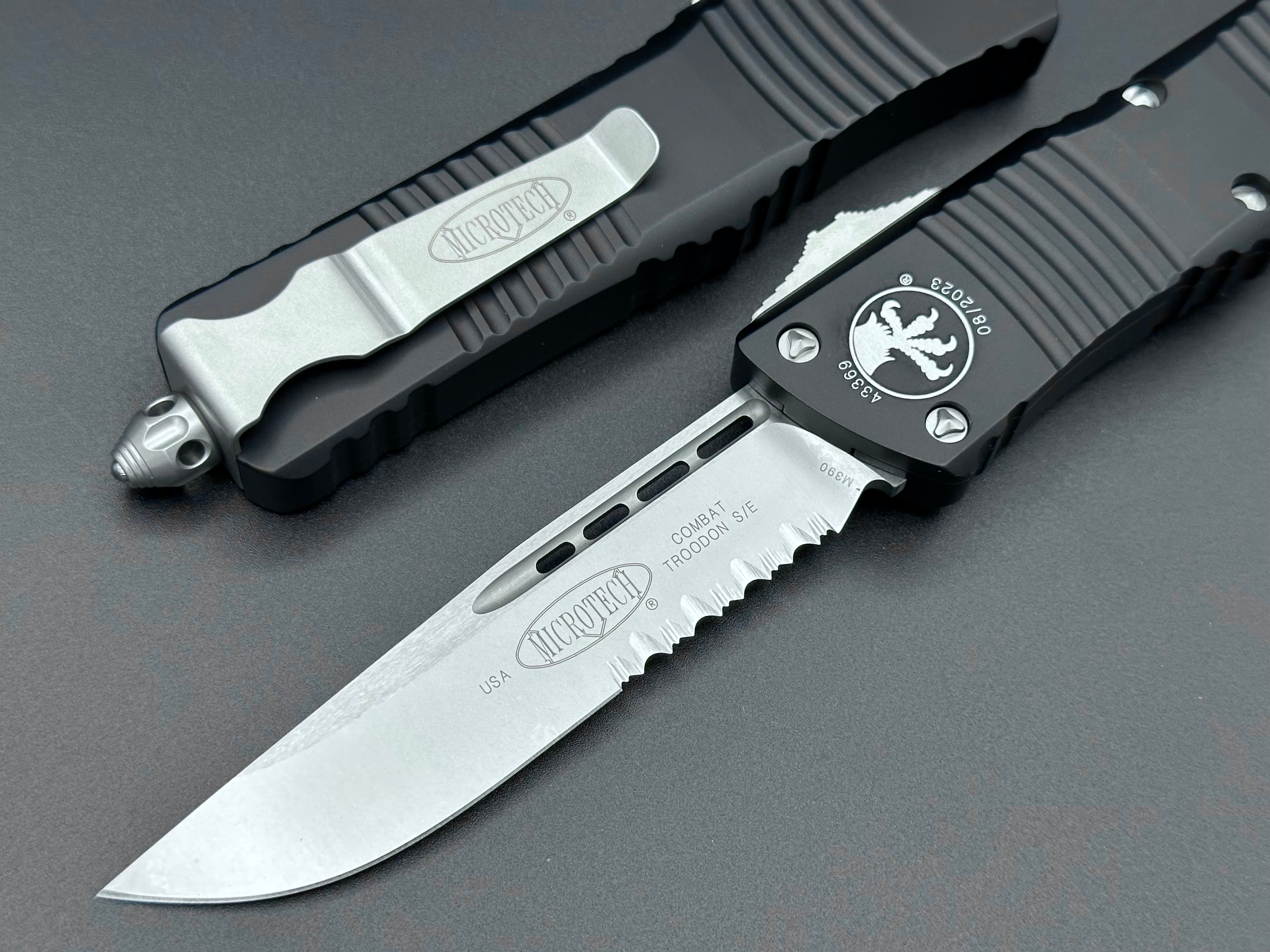 Microtech Combat troodon Single edge Stonewash Partial Serrated 143-11 - Tristar Edge