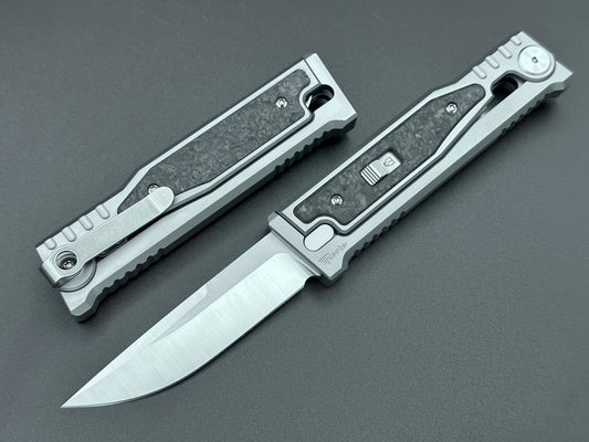 Reate EXO-M Gravity Knife Marble Carbon Fiber Single Edge - Tristar Edge
